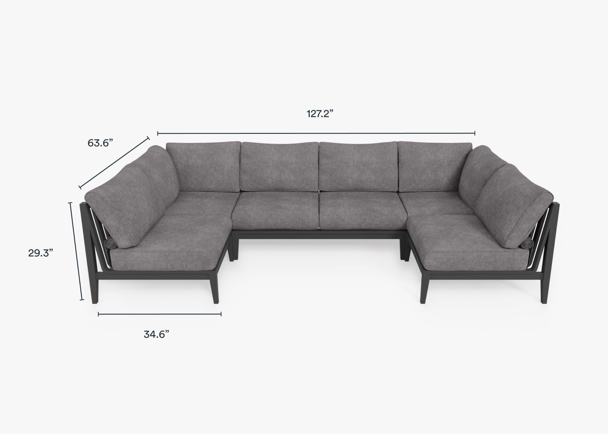 Canapé d'extérieur sectionnel en U en aluminium anthracite - 6 places