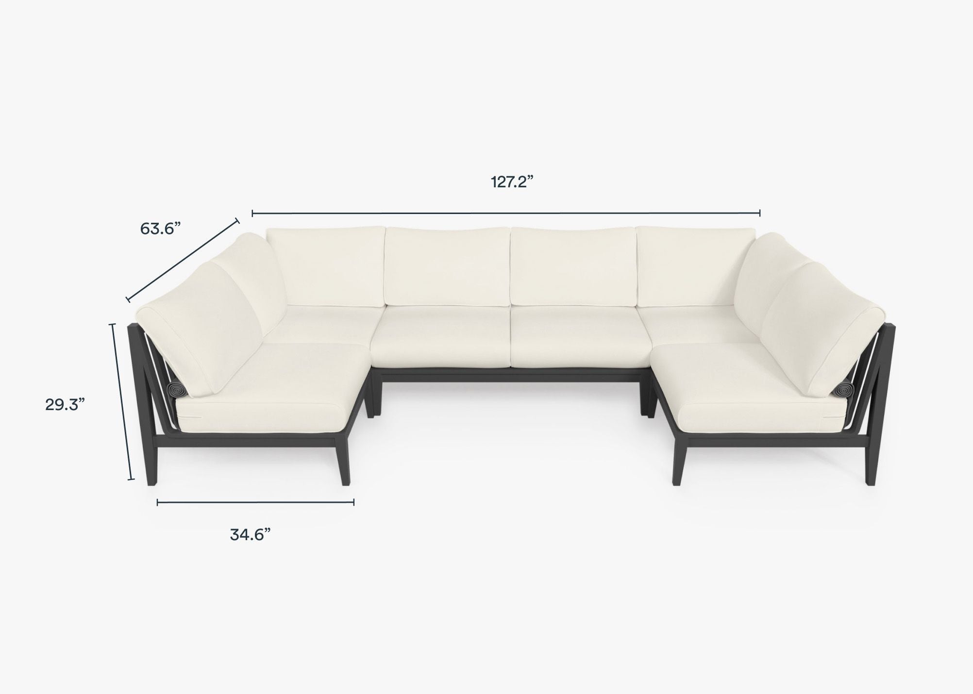 Canapé d'extérieur sectionnel en U en aluminium anthracite - 6 places