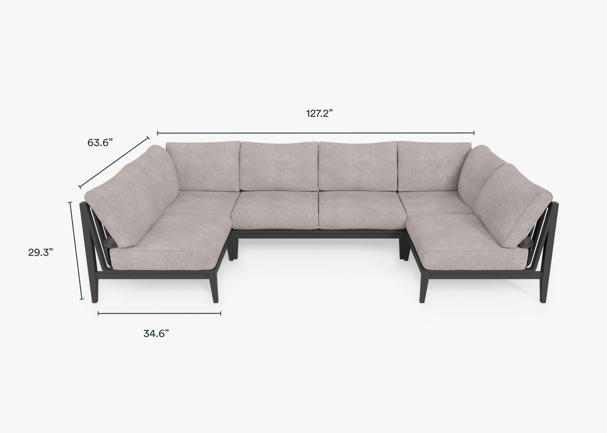 Canapé d'extérieur sectionnel en U en aluminium anthracite - 6 places