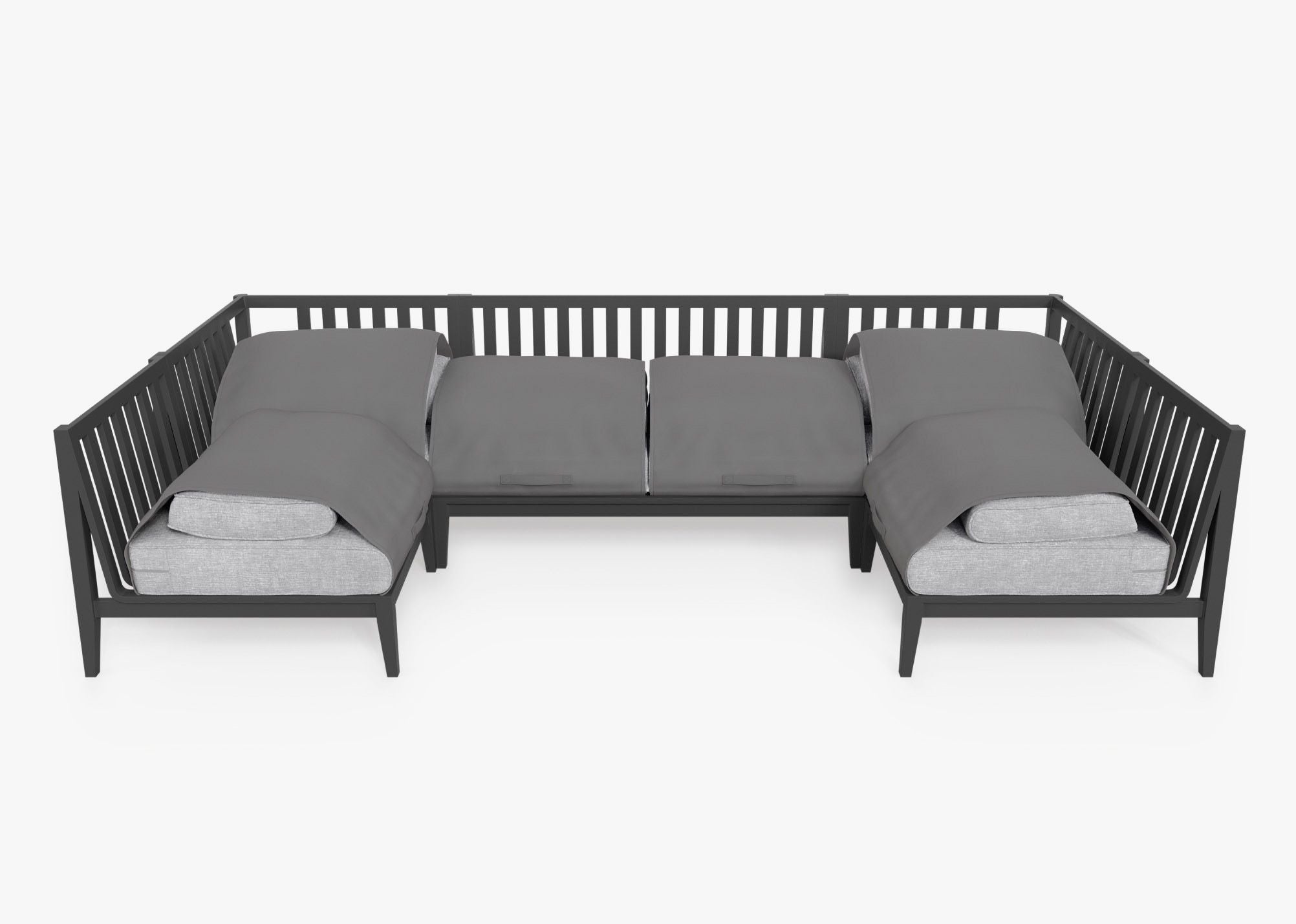 Canapé d'extérieur sectionnel en U en aluminium anthracite - 6 places