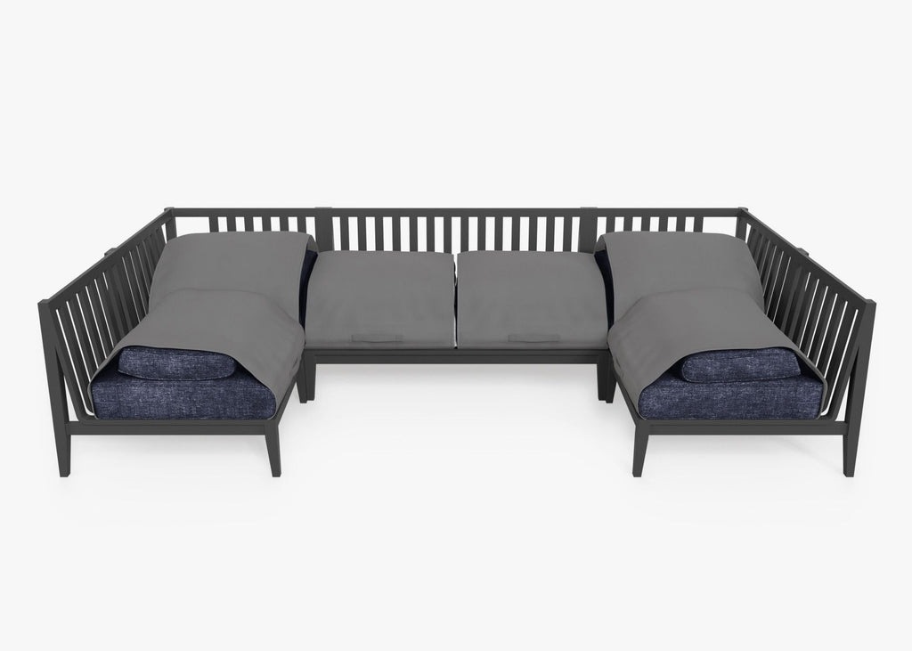 Canapé d'extérieur sectionnel en U en aluminium anthracite - 6 places
