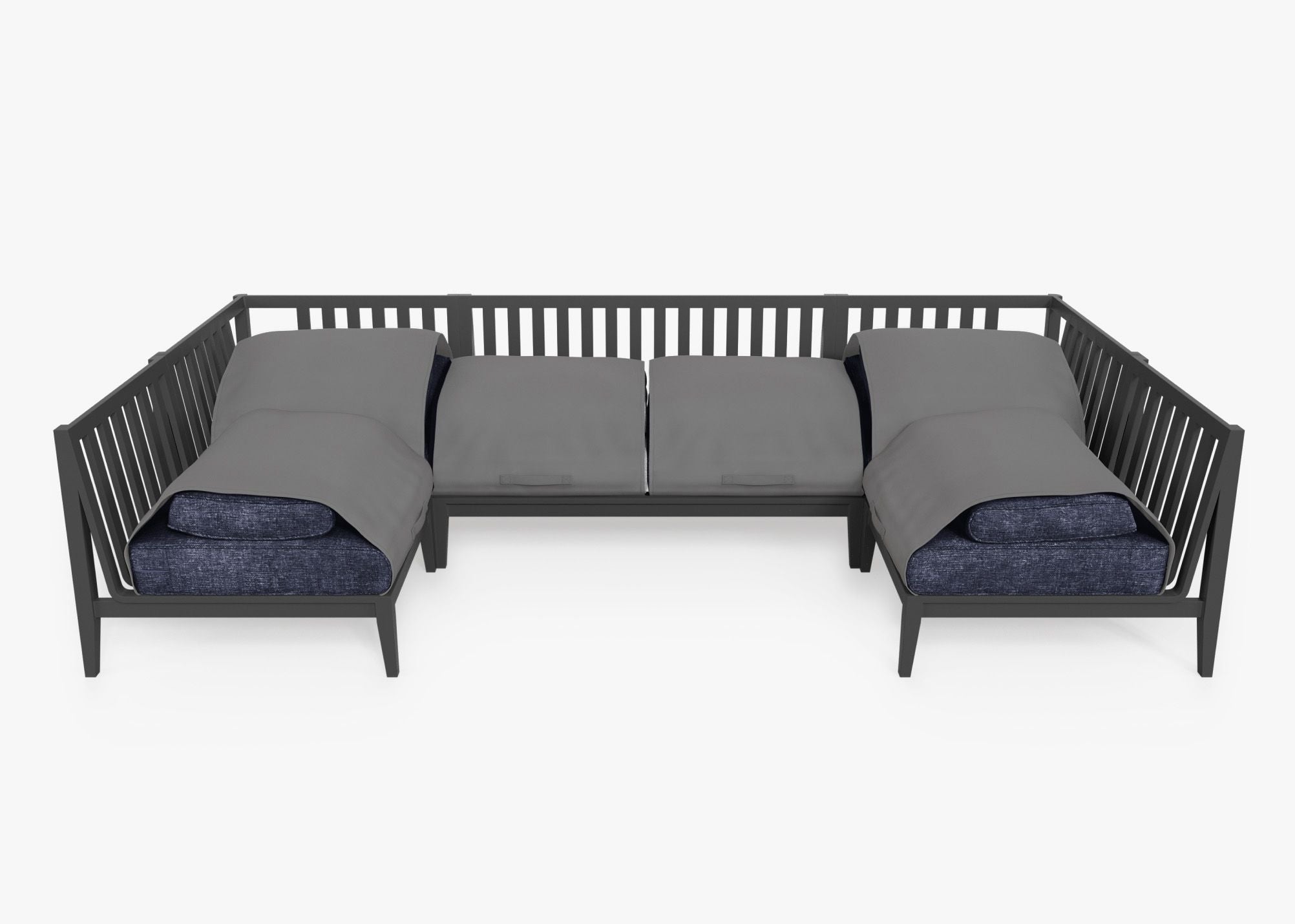 Canapé d'extérieur sectionnel en U en aluminium anthracite - 6 places
