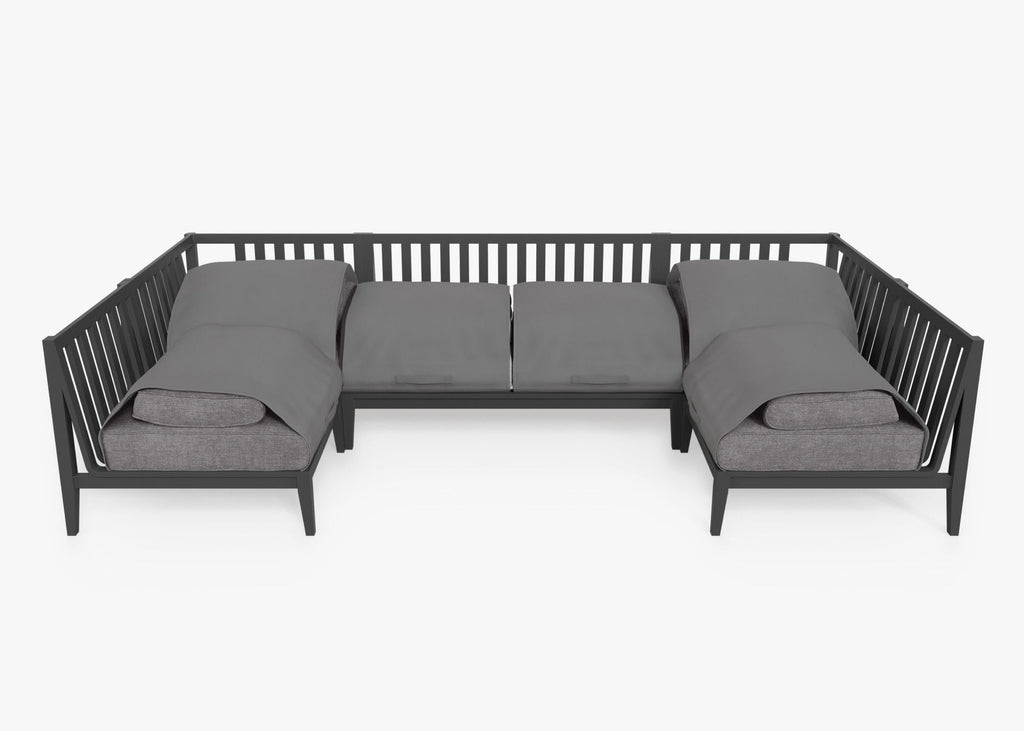 Canapé d'extérieur sectionnel en U en aluminium anthracite - 6 places