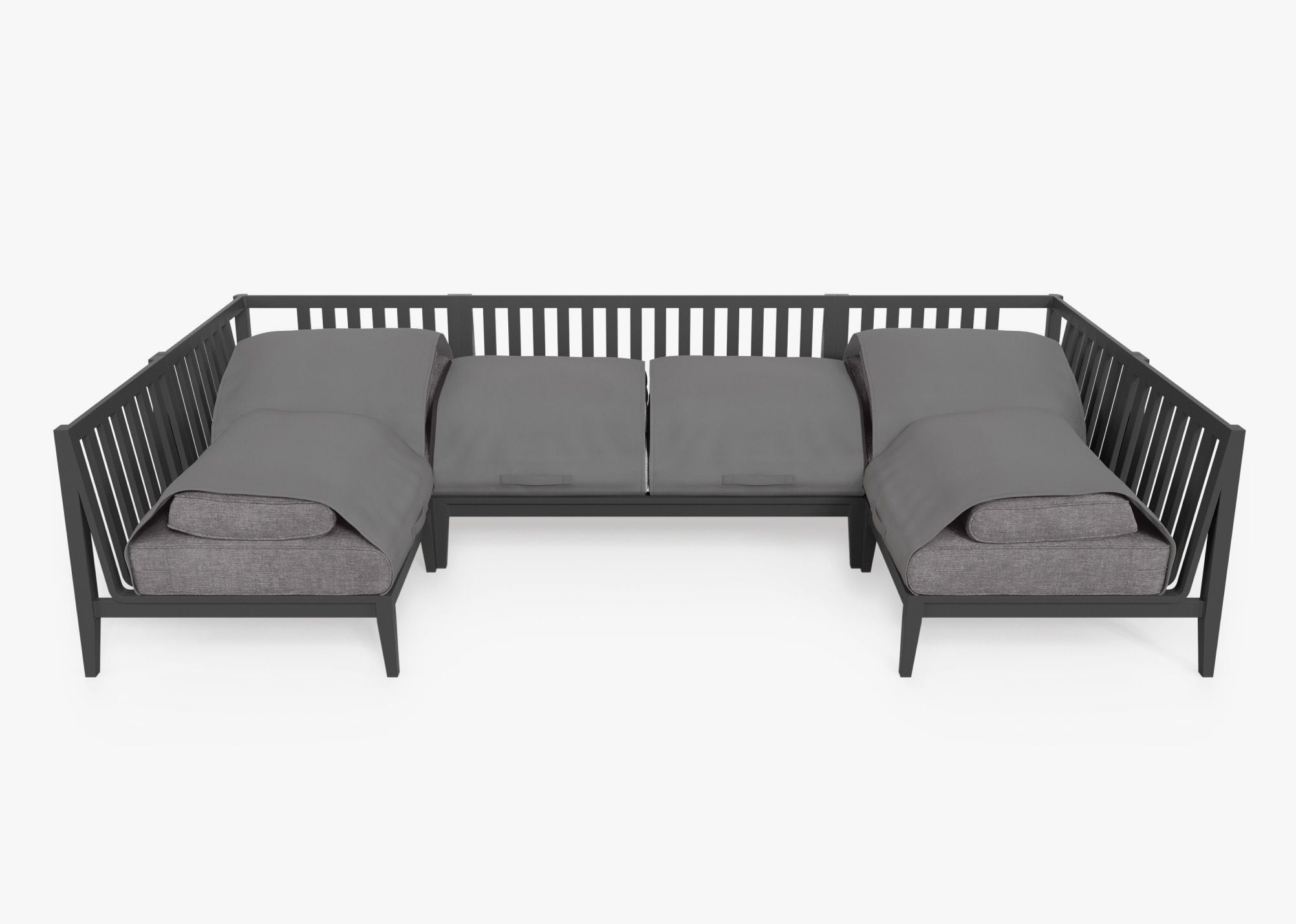 Canapé d'extérieur sectionnel en U en aluminium anthracite - 6 places