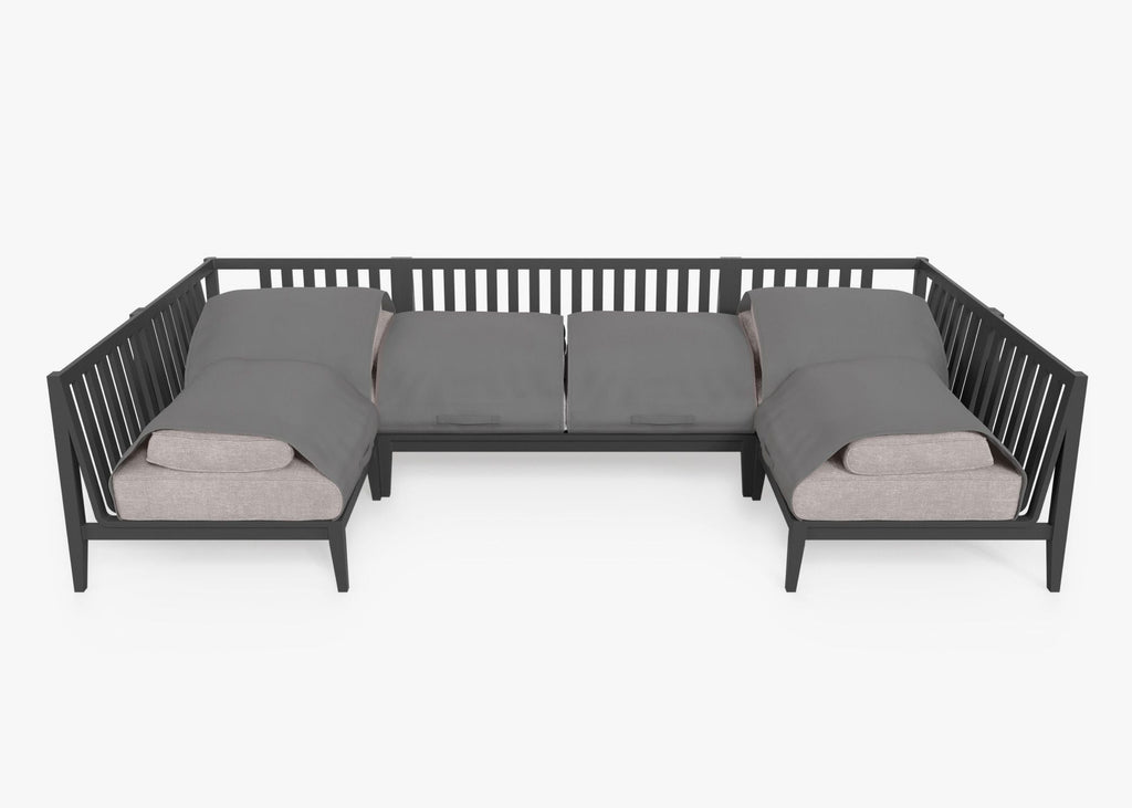 Canapé d'extérieur sectionnel en U en aluminium anthracite - 6 places