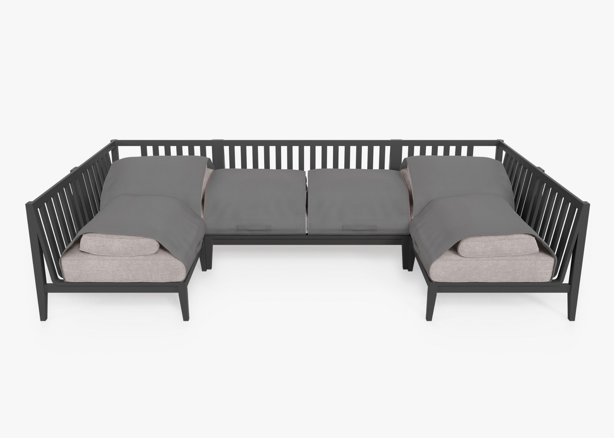 Canapé d'extérieur sectionnel en U en aluminium anthracite - 6 places