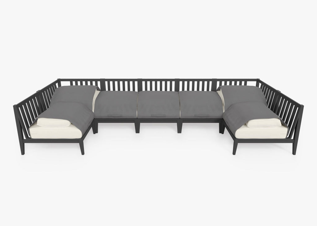 Canapé d'extérieur sectionnel en U en aluminium anthracite - 7 places