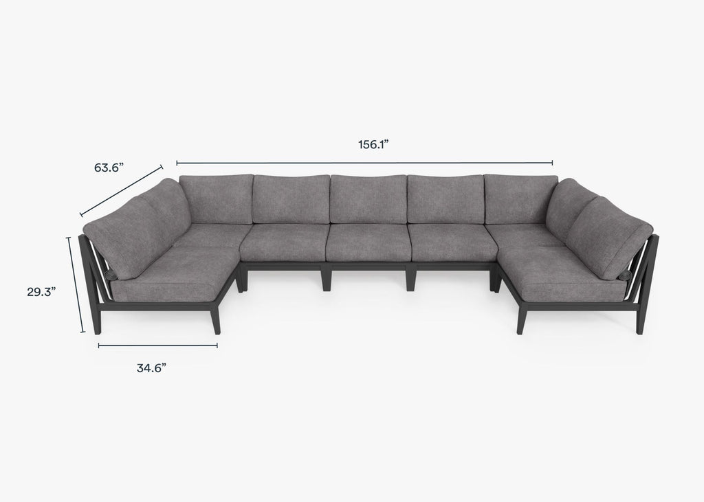 Canapé d'extérieur sectionnel en U en aluminium anthracite - 7 places