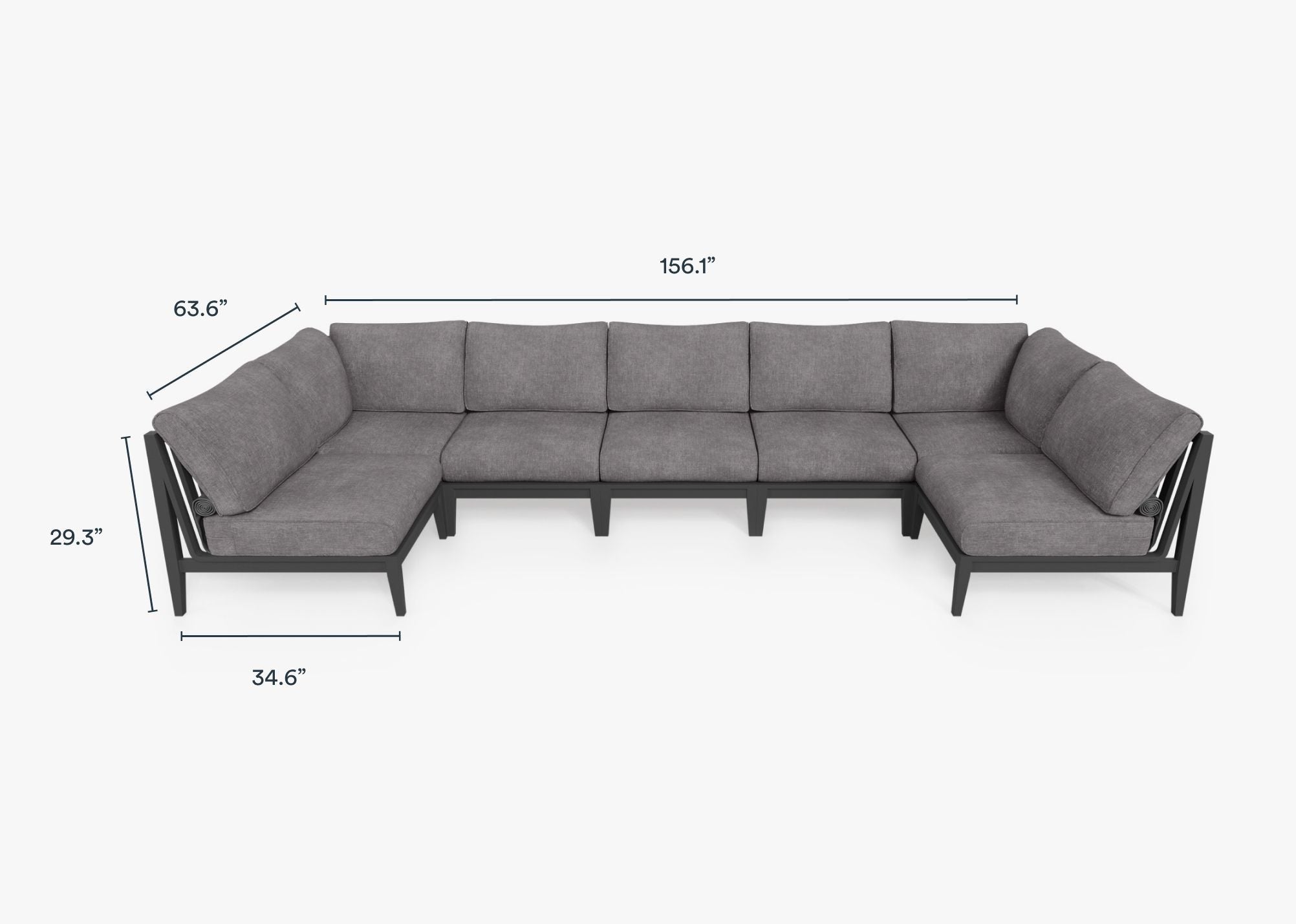 Canapé d'extérieur sectionnel en U en aluminium anthracite - 7 places