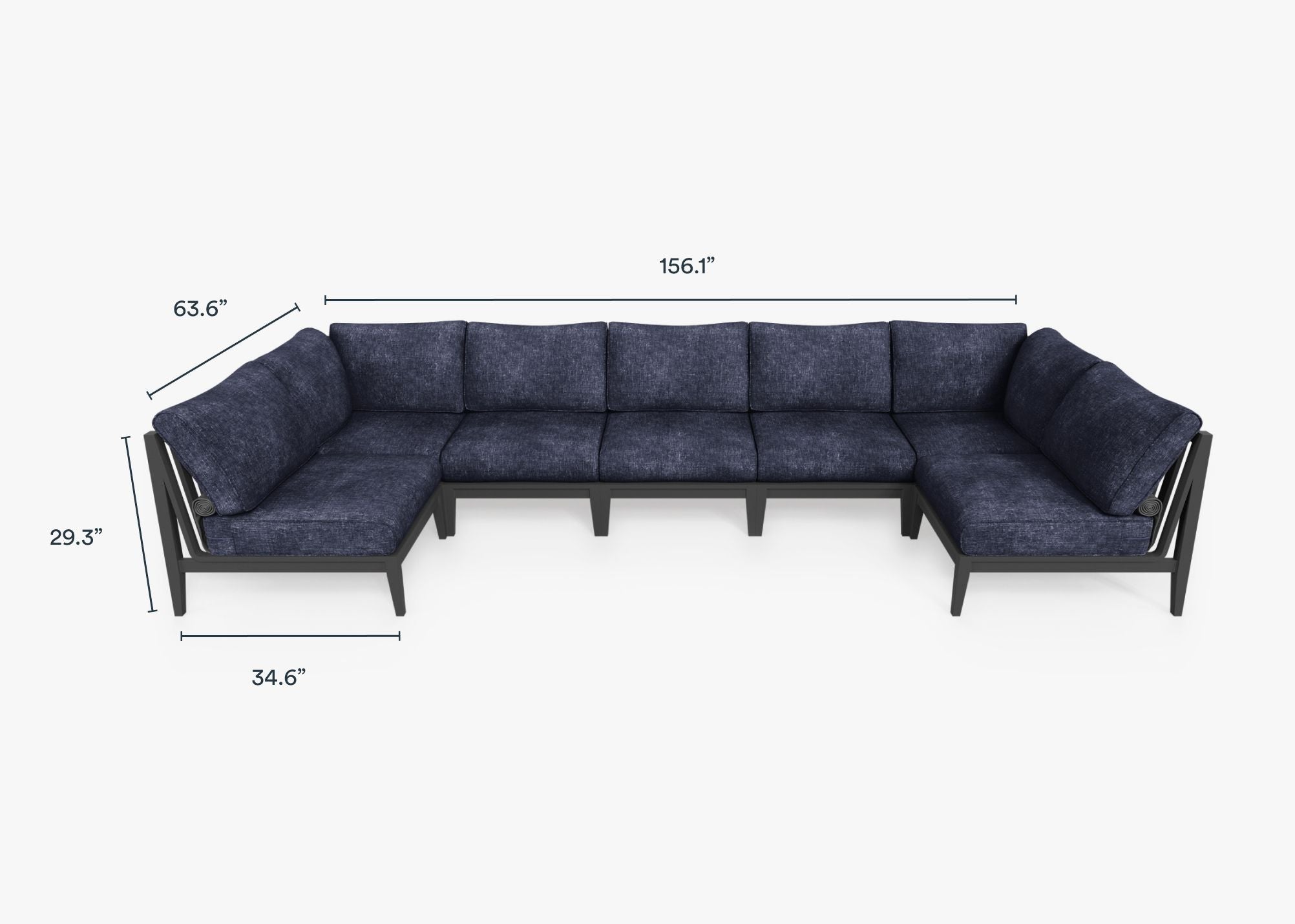 Canapé d'extérieur sectionnel en U en aluminium anthracite - 7 places