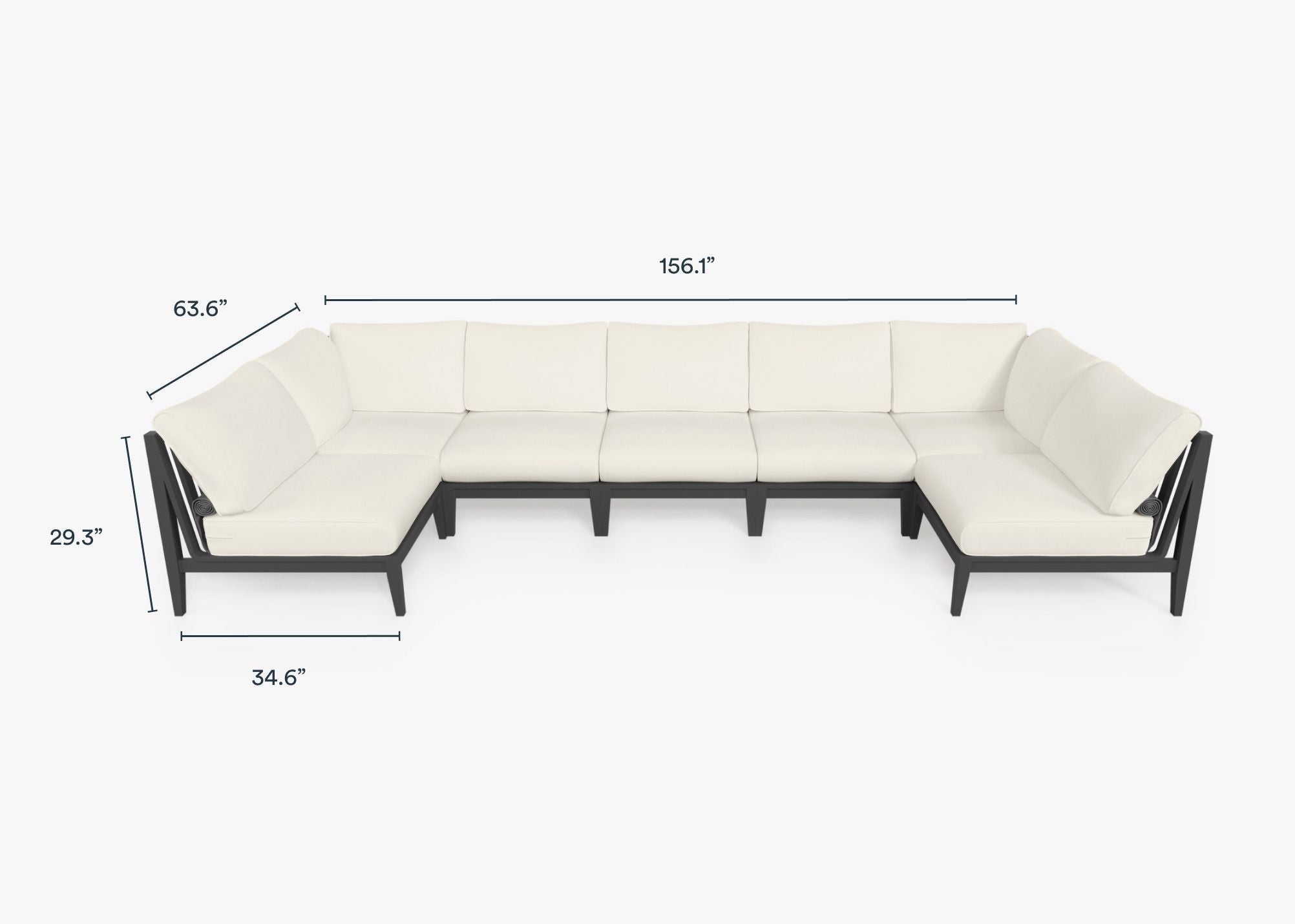 Canapé d'extérieur sectionnel en U en aluminium anthracite - 7 places