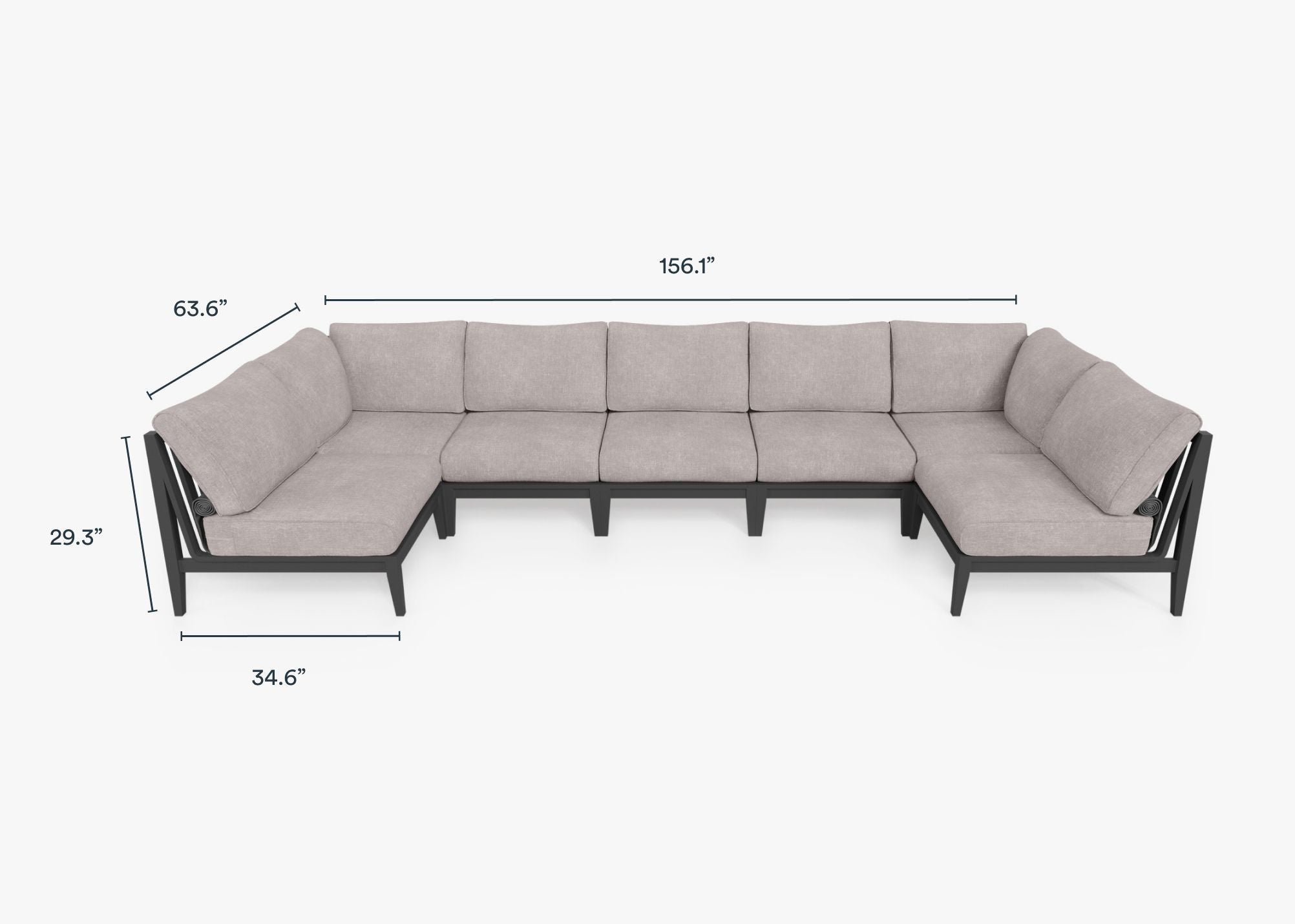 Canapé d'extérieur sectionnel en U en aluminium anthracite - 7 places