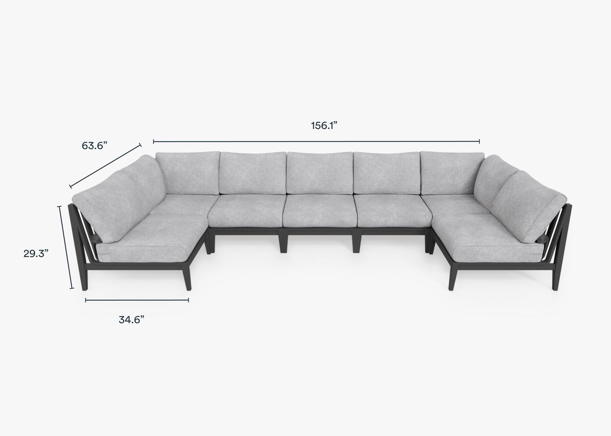 Canapé d'extérieur sectionnel en U en aluminium anthracite - 7 places