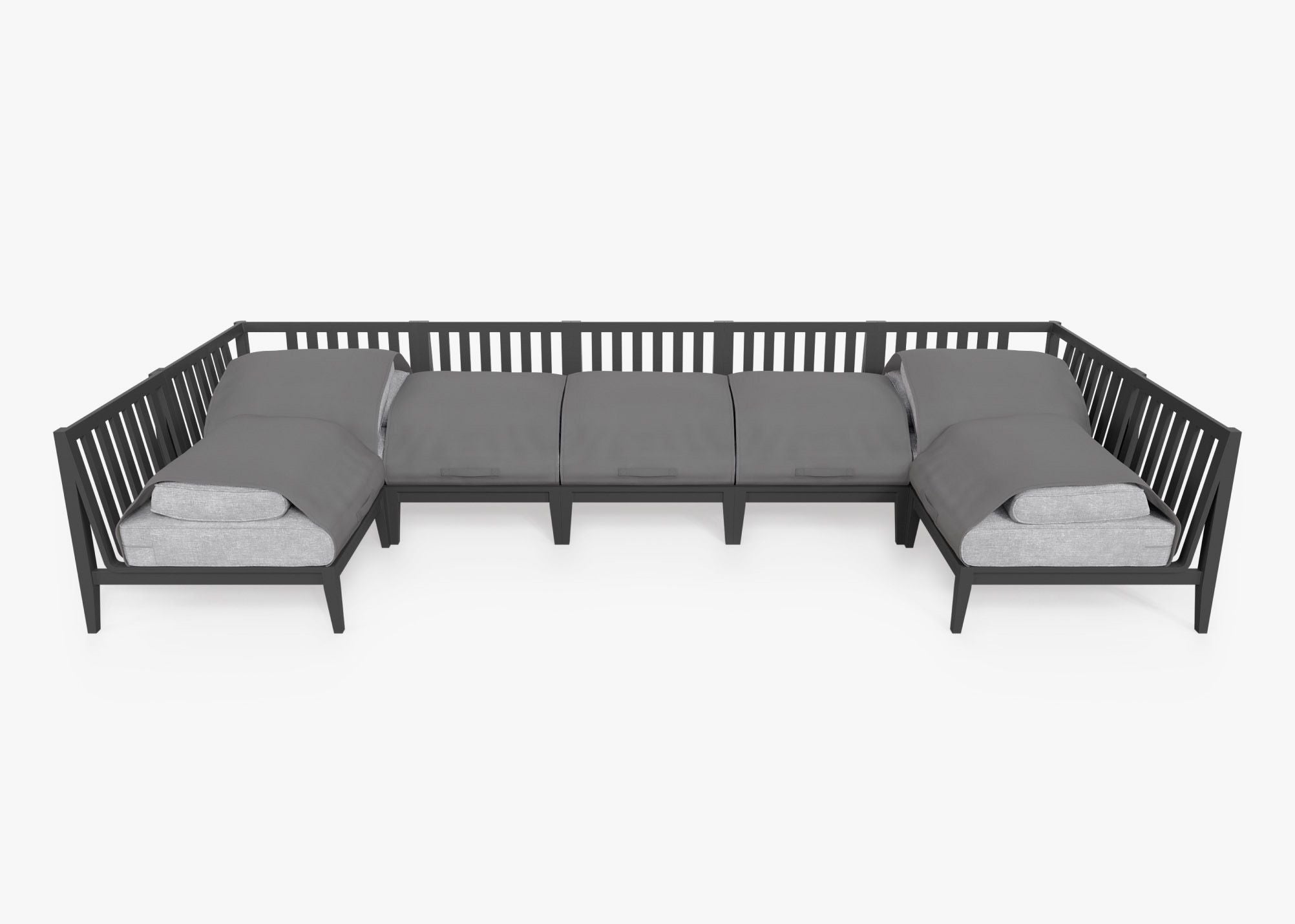 Canapé d'extérieur sectionnel en U en aluminium anthracite - 7 places