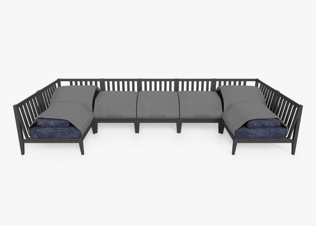 Canapé d'extérieur sectionnel en U en aluminium anthracite - 7 places