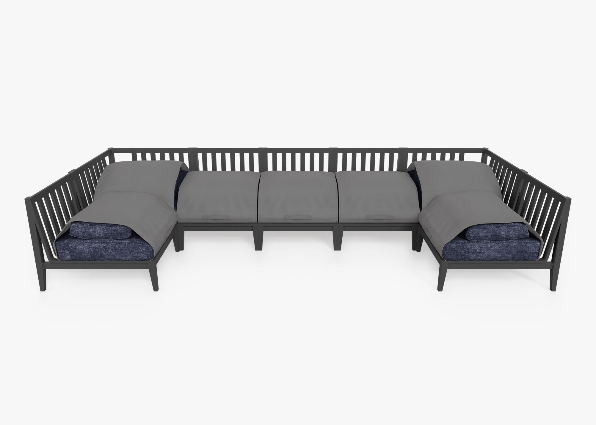 Canapé d'extérieur sectionnel en U en aluminium anthracite - 7 places