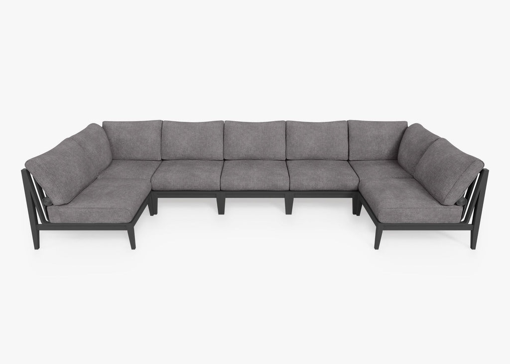 Canapé d'extérieur sectionnel en U en aluminium anthracite - 7 places