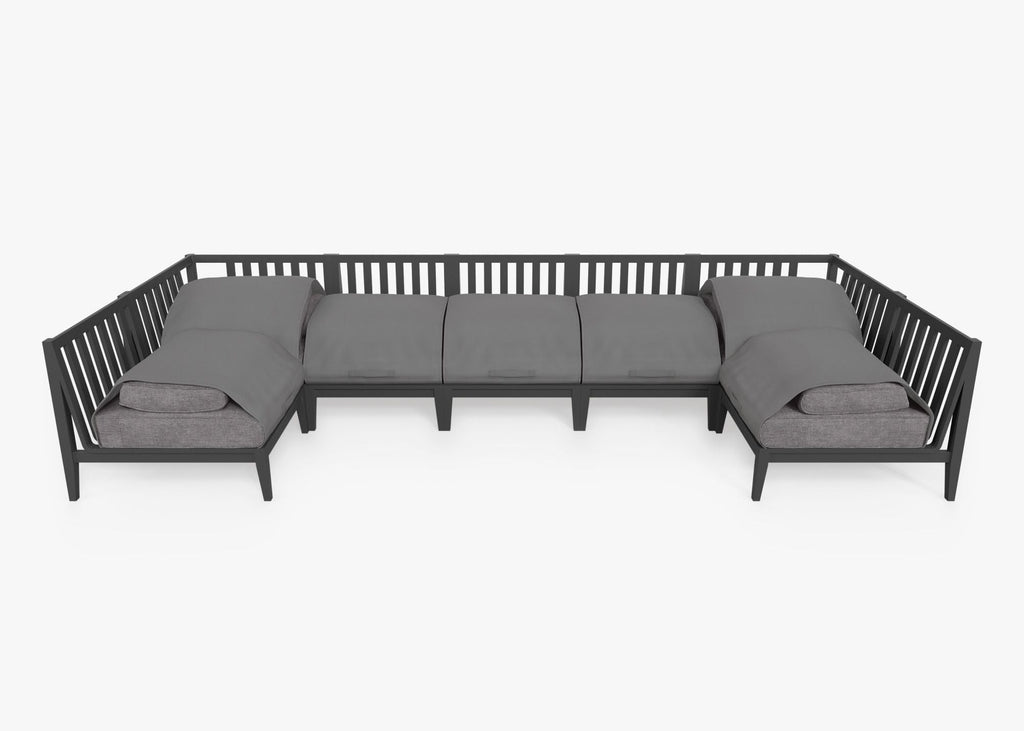 Canapé d'extérieur sectionnel en U en aluminium anthracite - 7 places