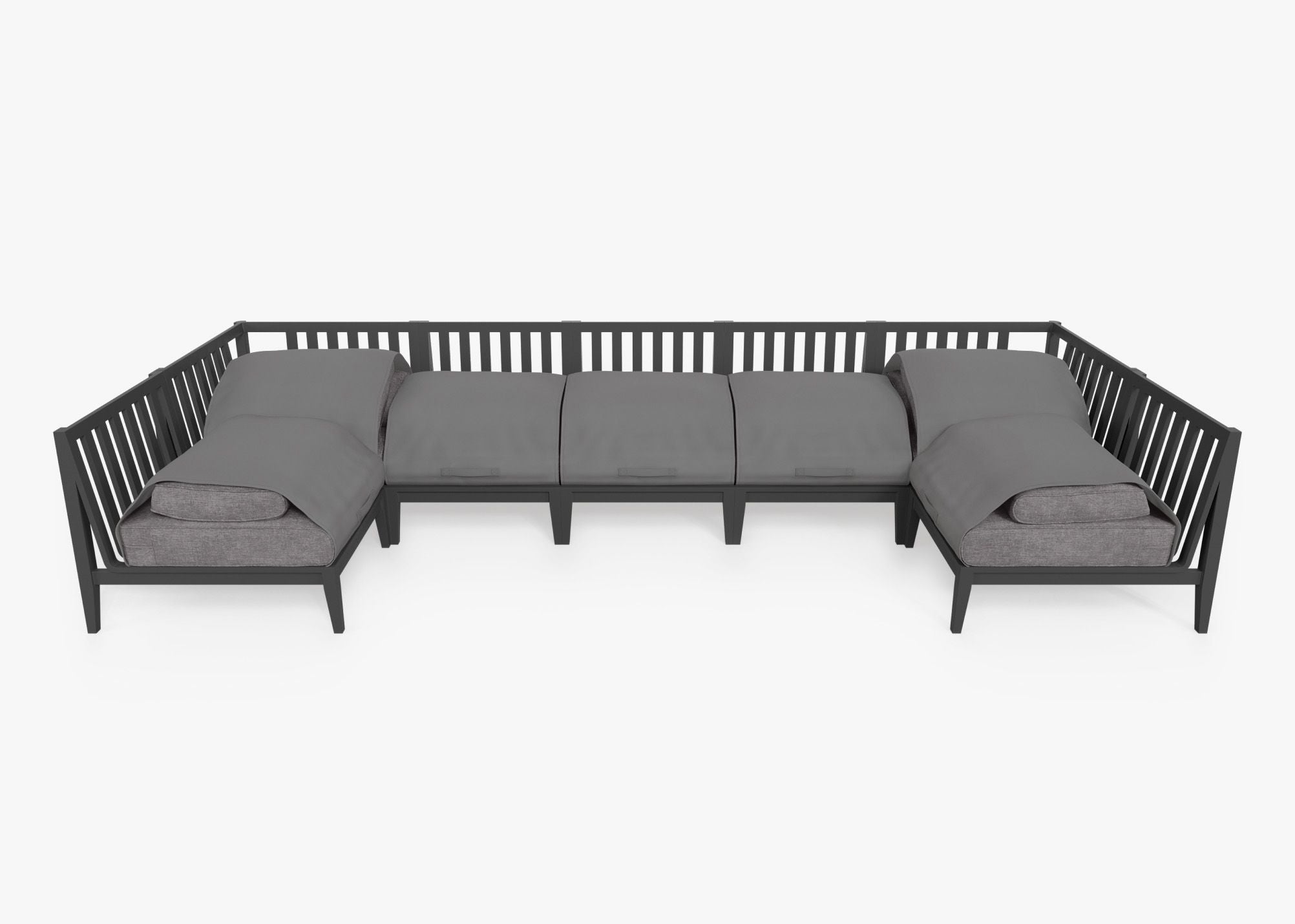 Canapé d'extérieur sectionnel en U en aluminium anthracite - 7 places
