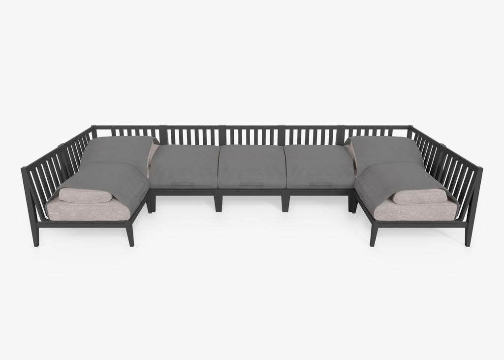 Canapé d'extérieur sectionnel en U en aluminium anthracite - 7 places