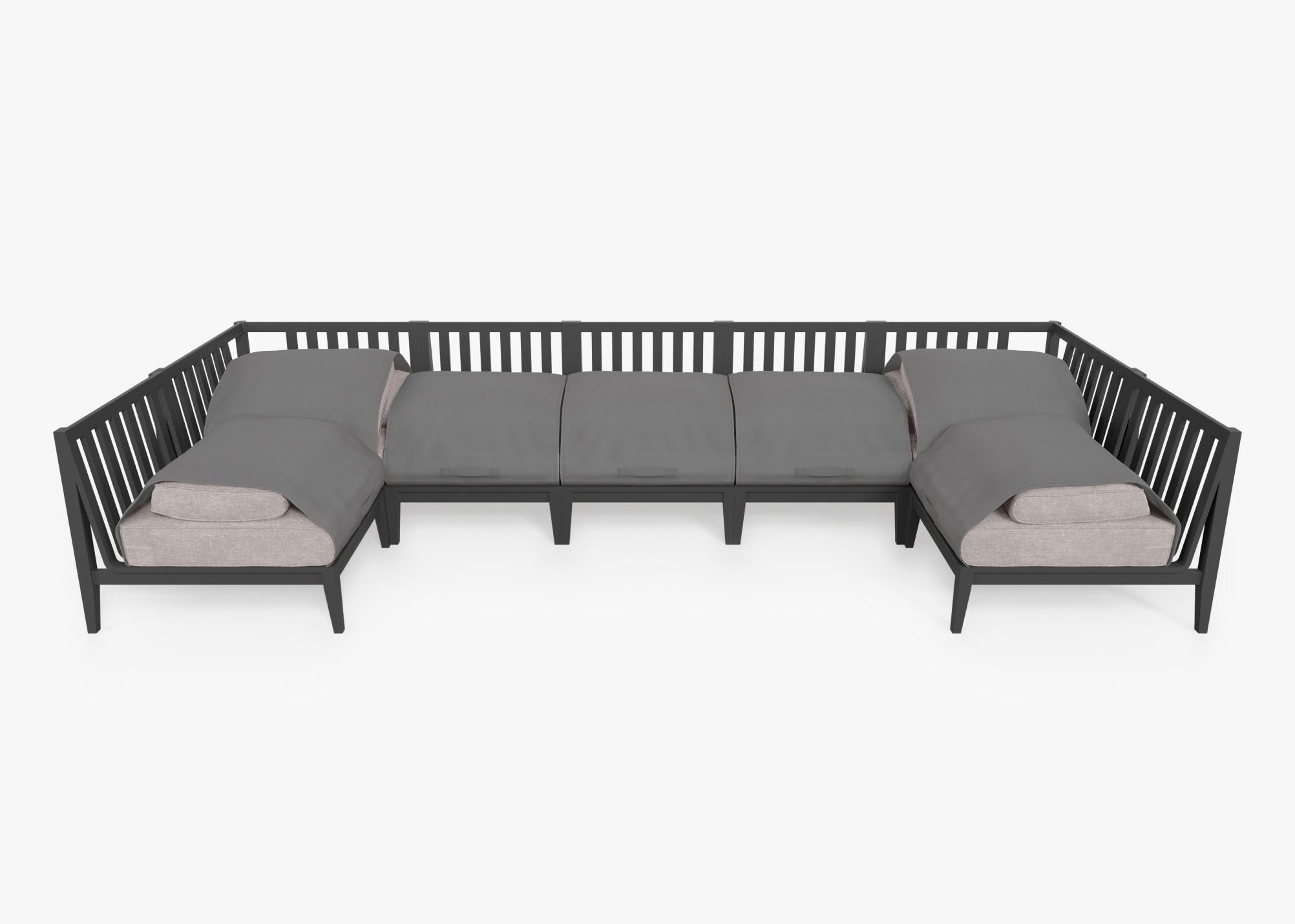 Canapé d'extérieur sectionnel en U en aluminium anthracite - 7 places