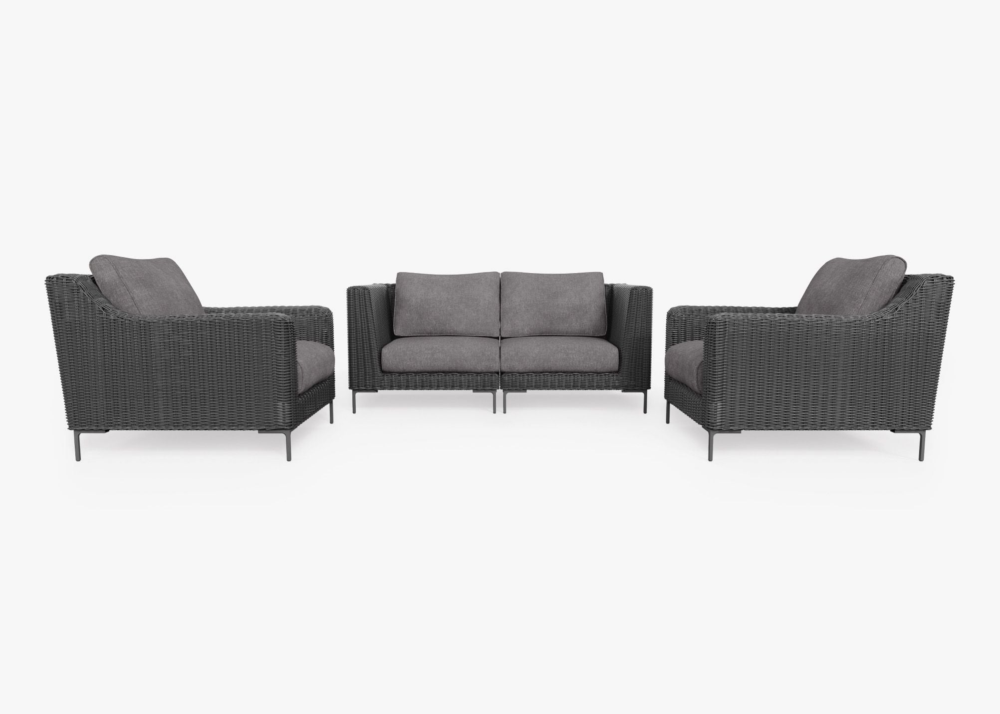 Causeuse d'extérieur en osier noir avec fauteuils - 4 places