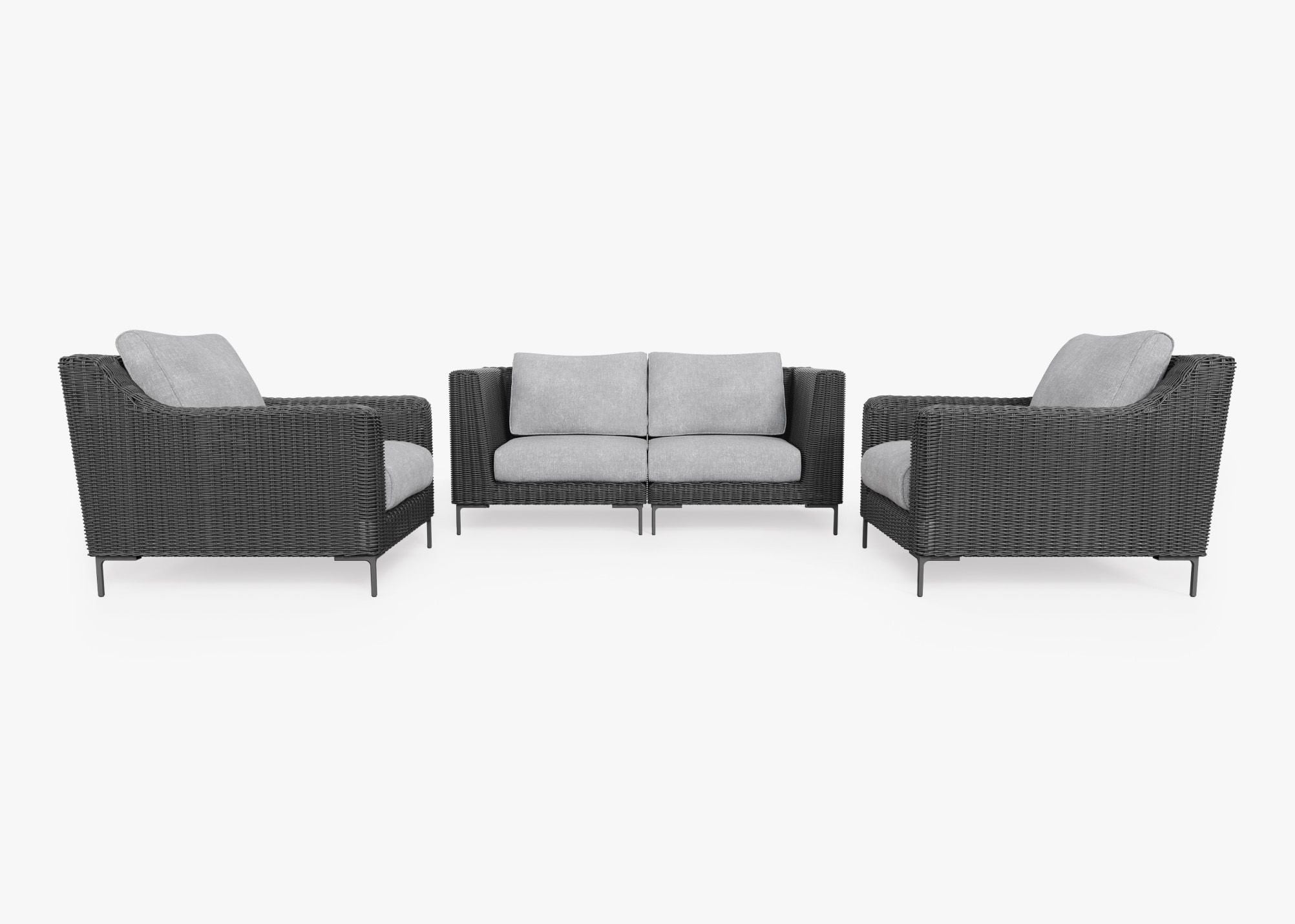 Causeuse d'extérieur en osier noir avec fauteuils - 4 places