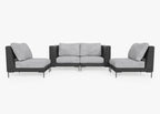 Causeuse d'extérieur en osier noir avec chaises sans accoudoirs - 4 places