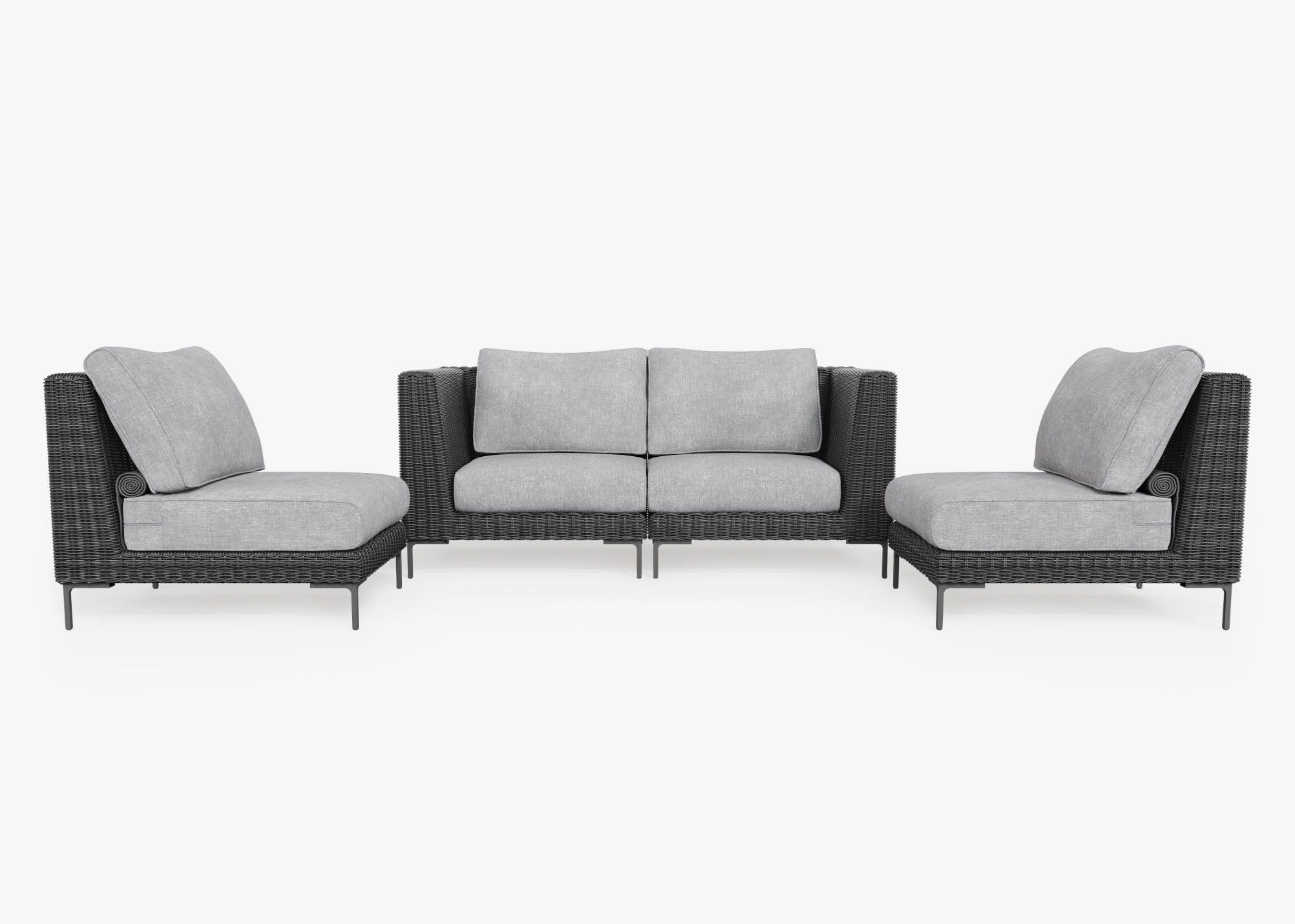 Causeuse d'extérieur en osier noir avec chaises sans accoudoirs - 4 places