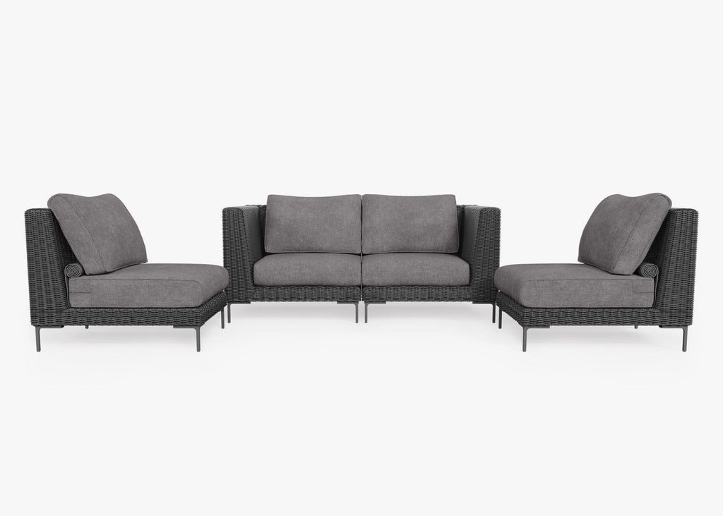 Causeuse d'extérieur en osier noir avec chaises sans accoudoirs - 4 places