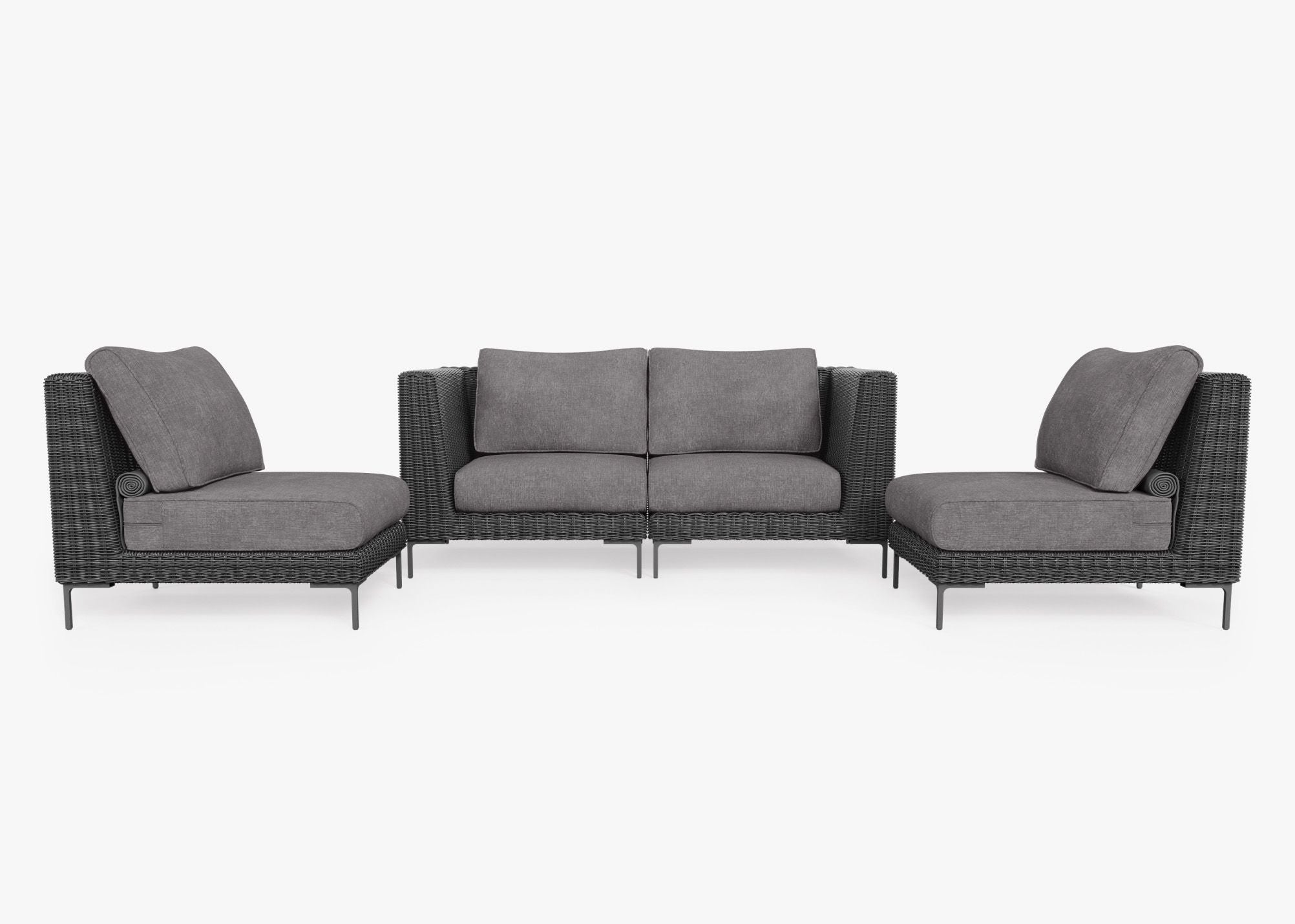 Causeuse d'extérieur en osier noir avec chaises sans accoudoirs - 4 places