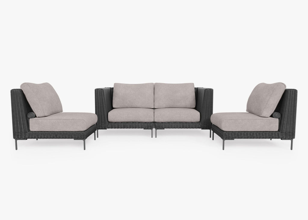 Causeuse d'extérieur en osier noir avec chaises sans accoudoirs - 4 places