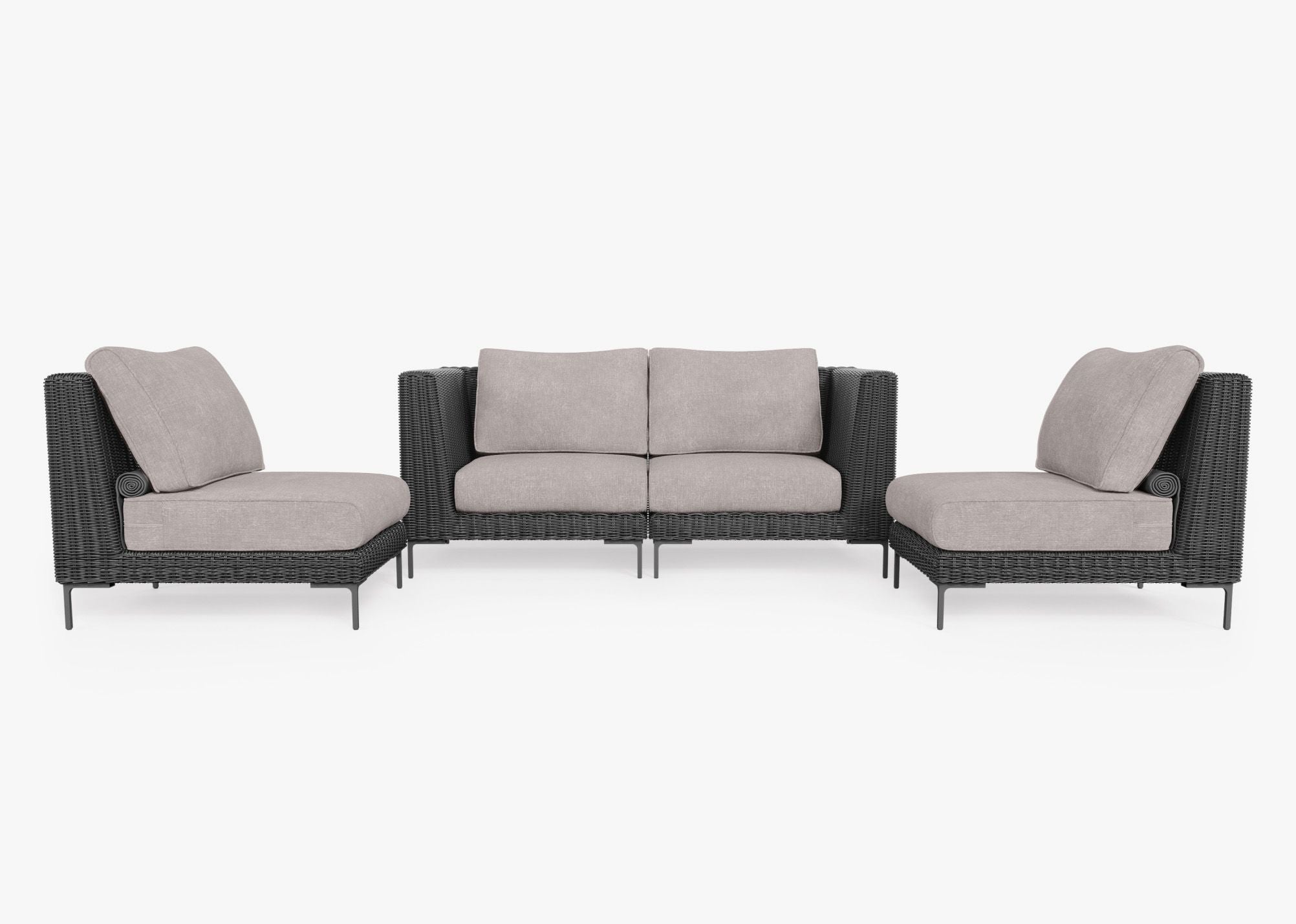 Causeuse d'extérieur en osier noir avec chaises sans accoudoirs - 4 places