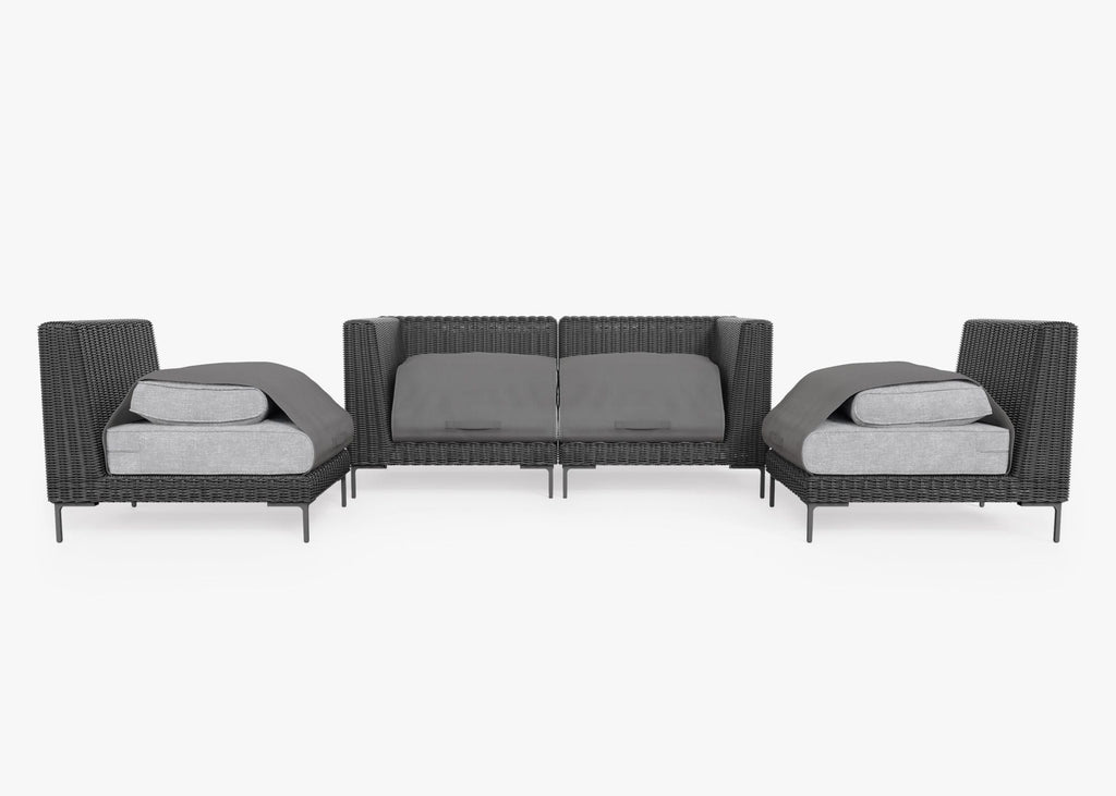 Causeuse d'extérieur en osier noir avec chaises sans accoudoirs - 4 places
