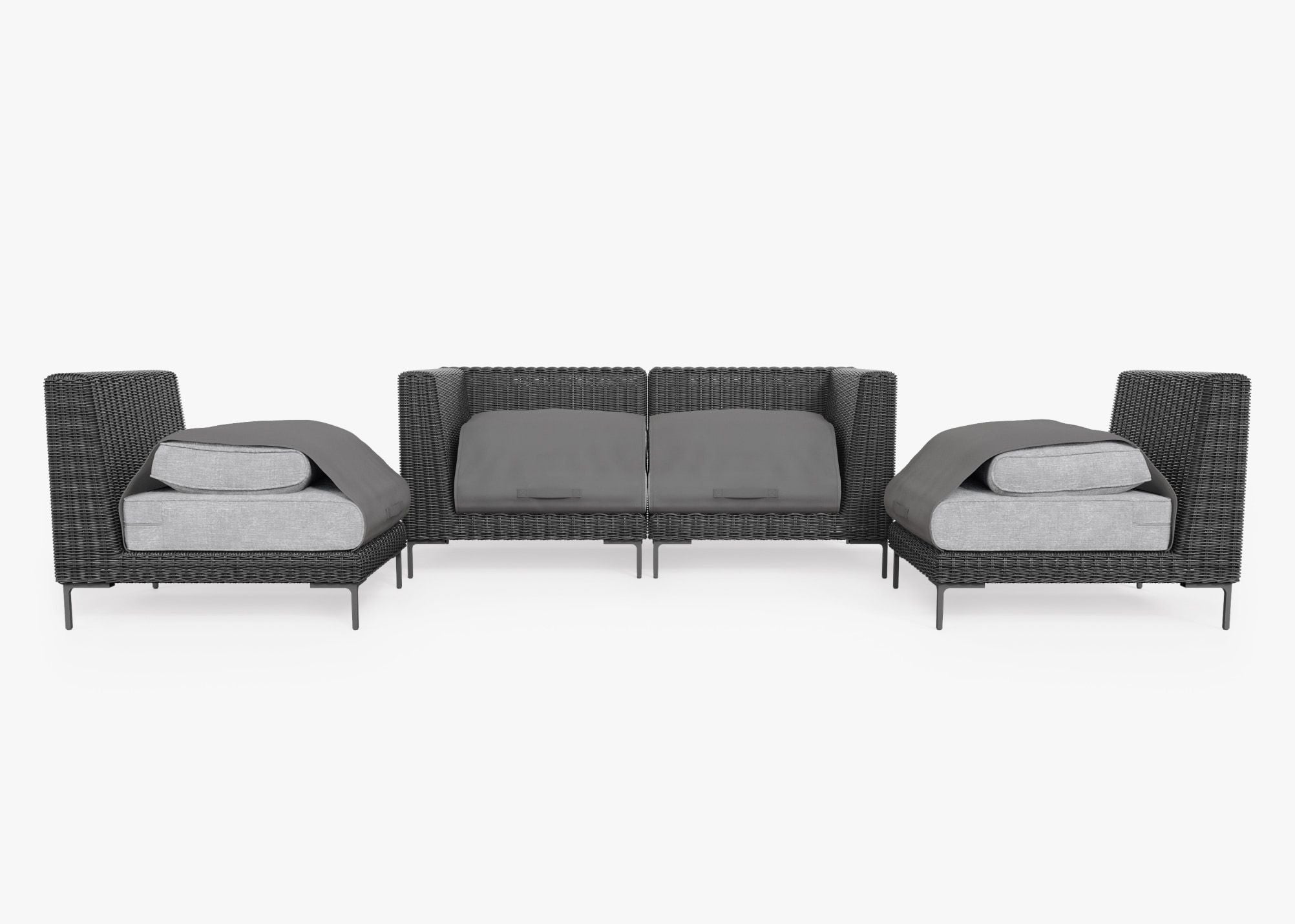 Causeuse d'extérieur en osier noir avec chaises sans accoudoirs - 4 places