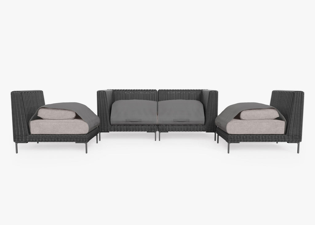 Causeuse d'extérieur en osier noir avec chaises sans accoudoirs - 4 places