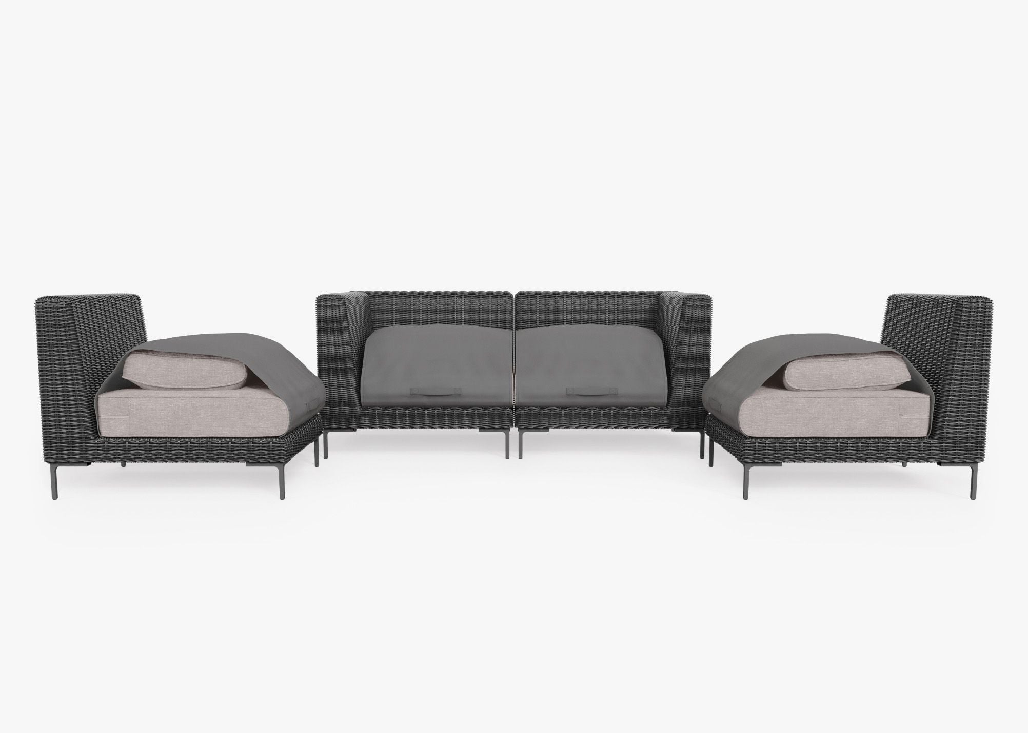 Causeuse d'extérieur en osier noir avec chaises sans accoudoirs - 4 places