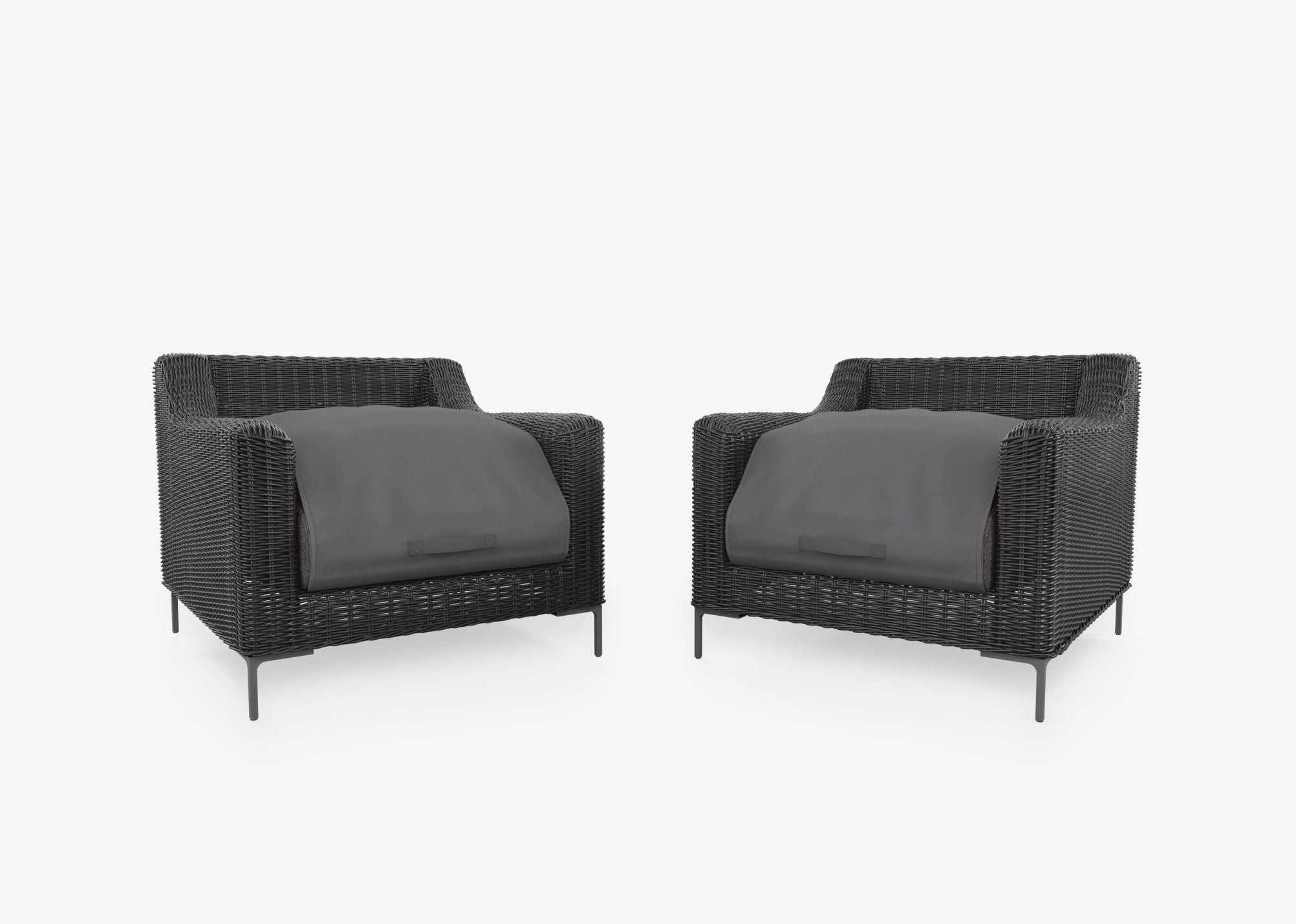 Ensemble de conversation avec fauteuils d'extérieur en osier noir
