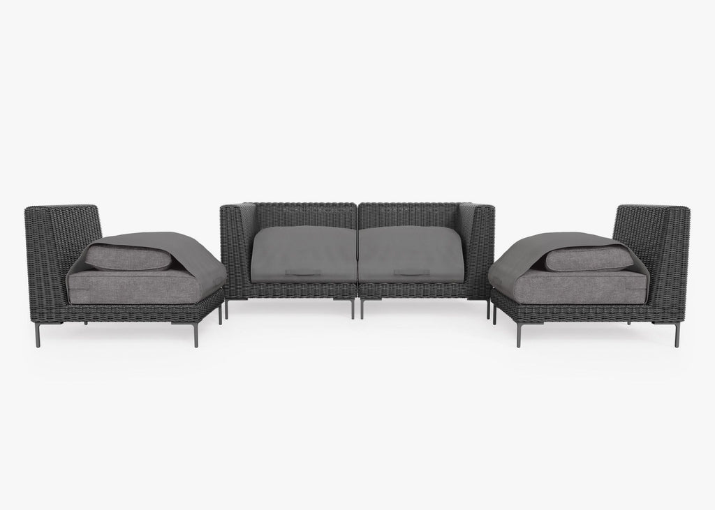 Causeuse d'extérieur en osier noir avec chaises sans accoudoirs - 4 places