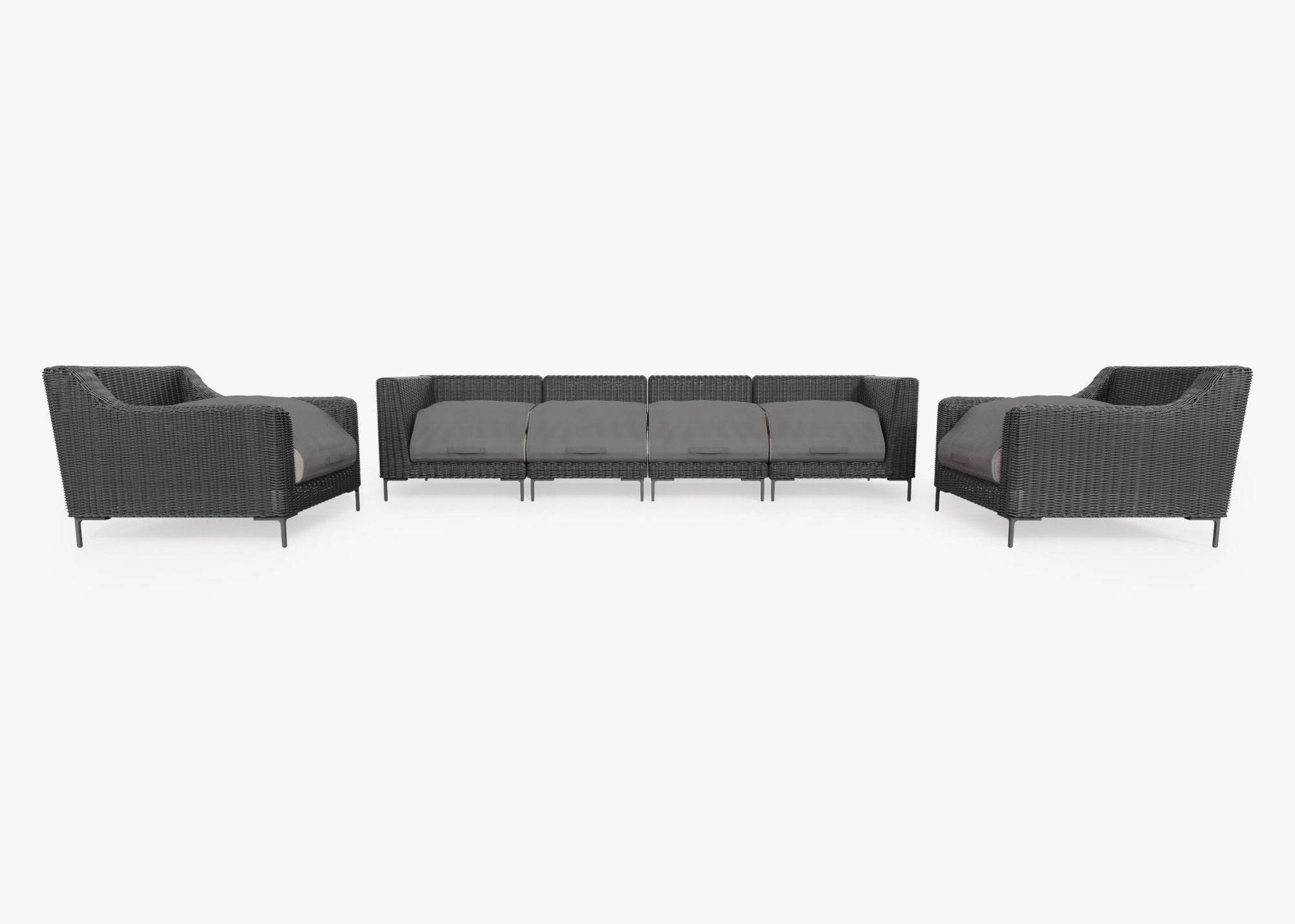 Canapé d'extérieur en osier noir avec fauteuils - 6 places
