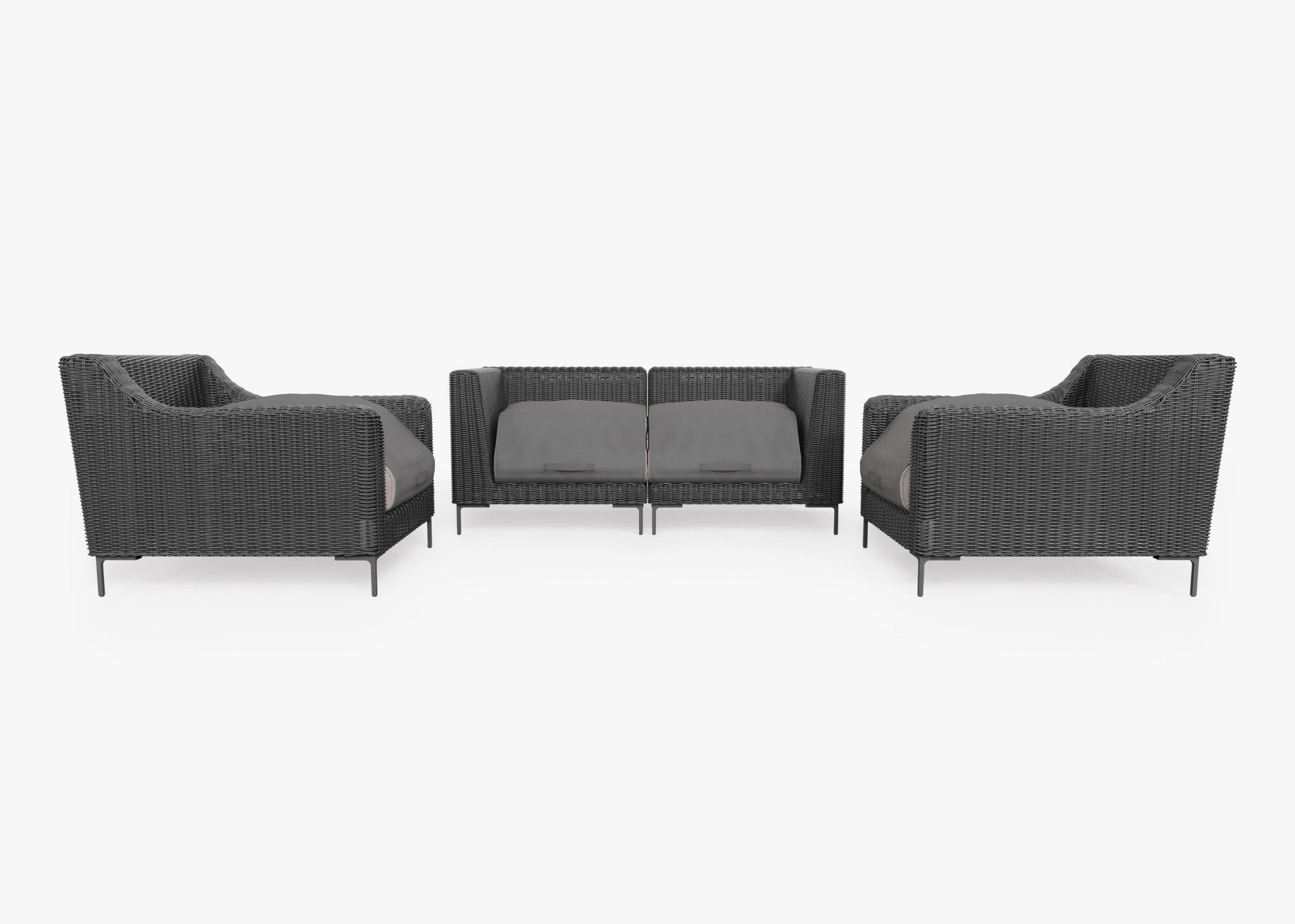 Causeuse d'extérieur en osier noir avec fauteuils - 4 places