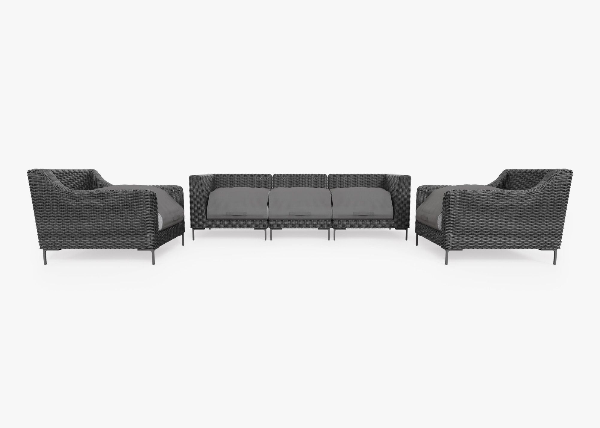 Canapé d'extérieur en osier noir avec fauteuils - 5 places