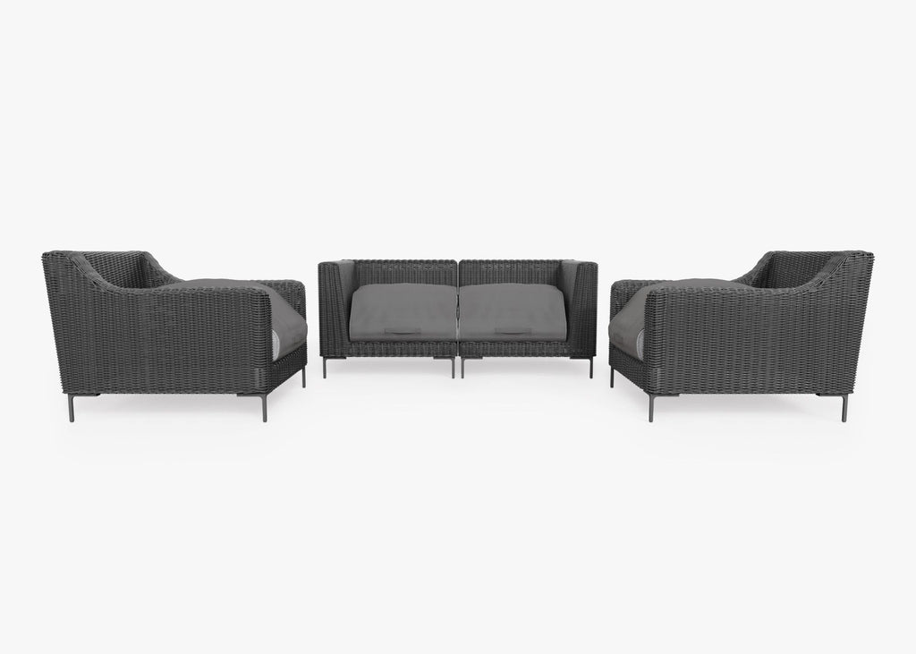 Causeuse d'extérieur en osier noir avec fauteuils - 4 places