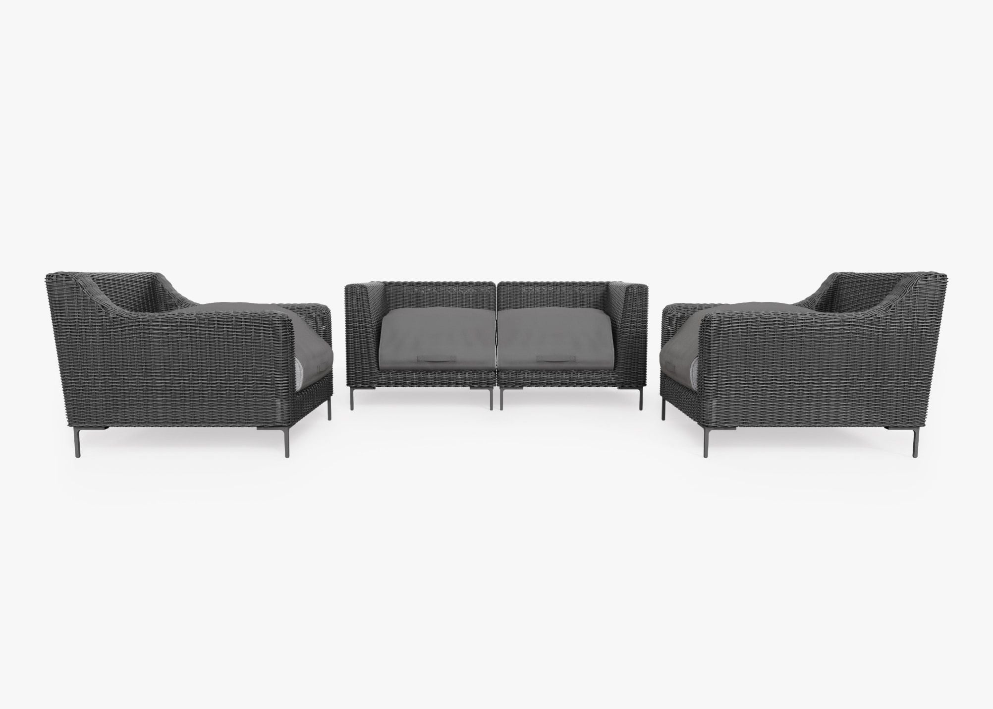 Causeuse d'extérieur en osier noir avec fauteuils - 4 places