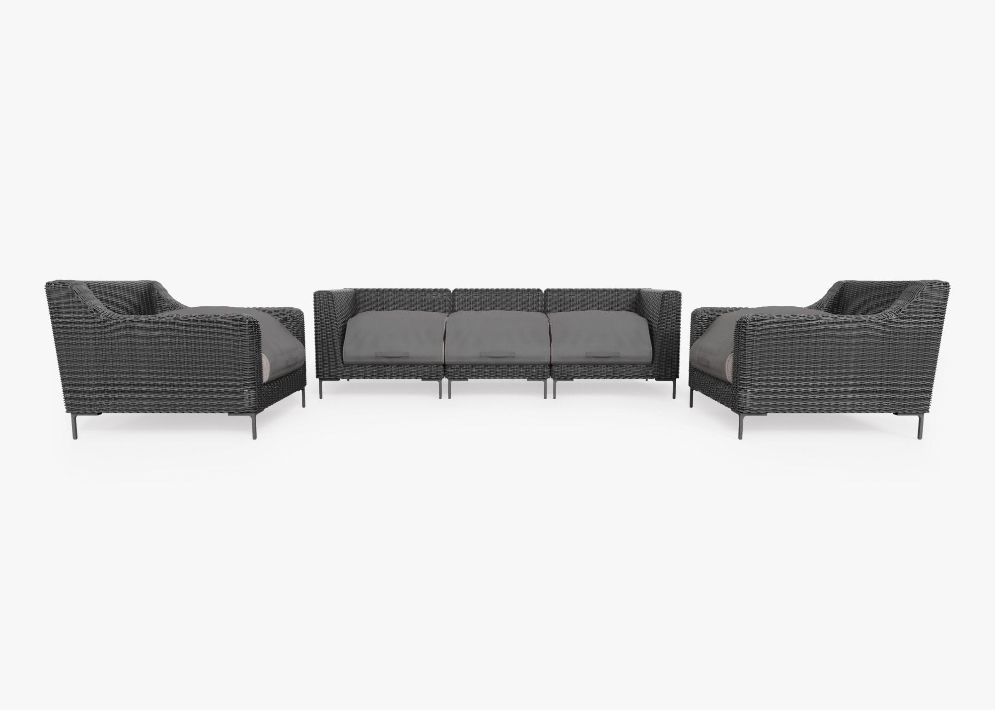 Canapé d'extérieur en osier noir avec fauteuils - 5 places