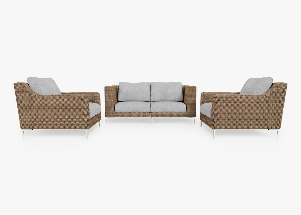 Causeuse d'extérieur en osier marron avec fauteuils - 4 places
