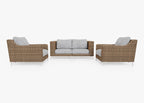 Causeuse d'extérieur en osier marron avec fauteuils - 4 places