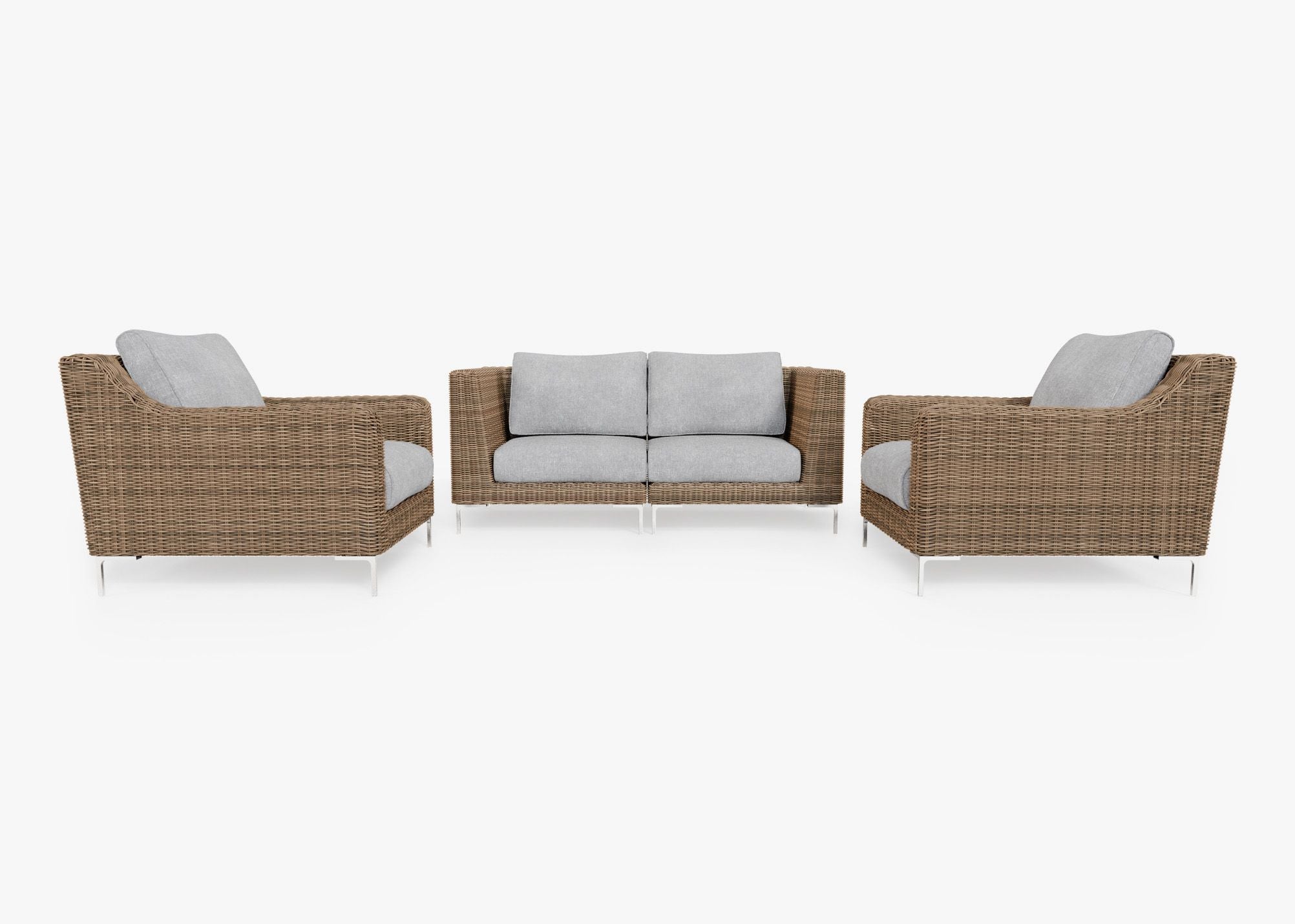 Causeuse d'extérieur en osier marron avec fauteuils - 4 places