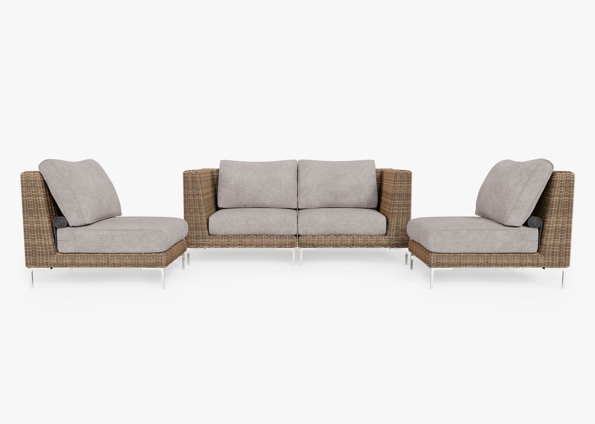 Causeuse d'extérieur en osier marron avec chaises sans accoudoirs - 4 places