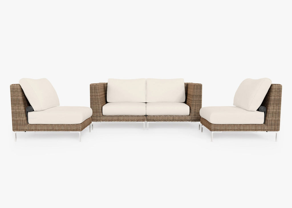 Causeuse d'extérieur en osier marron avec chaises sans accoudoirs - 4 places